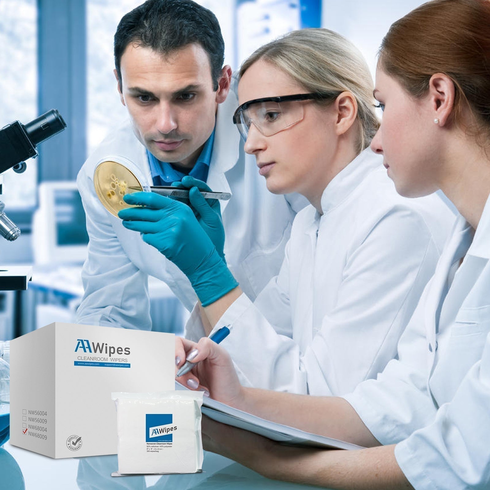 Sterile and non-sterile cleanroom wipes for ISO Class 5–8 environments — ideal for medical device, pharmaceutical, and electronics manufacturing. Low-lint, absorbent, and compatible with cleanroom disinfectants.