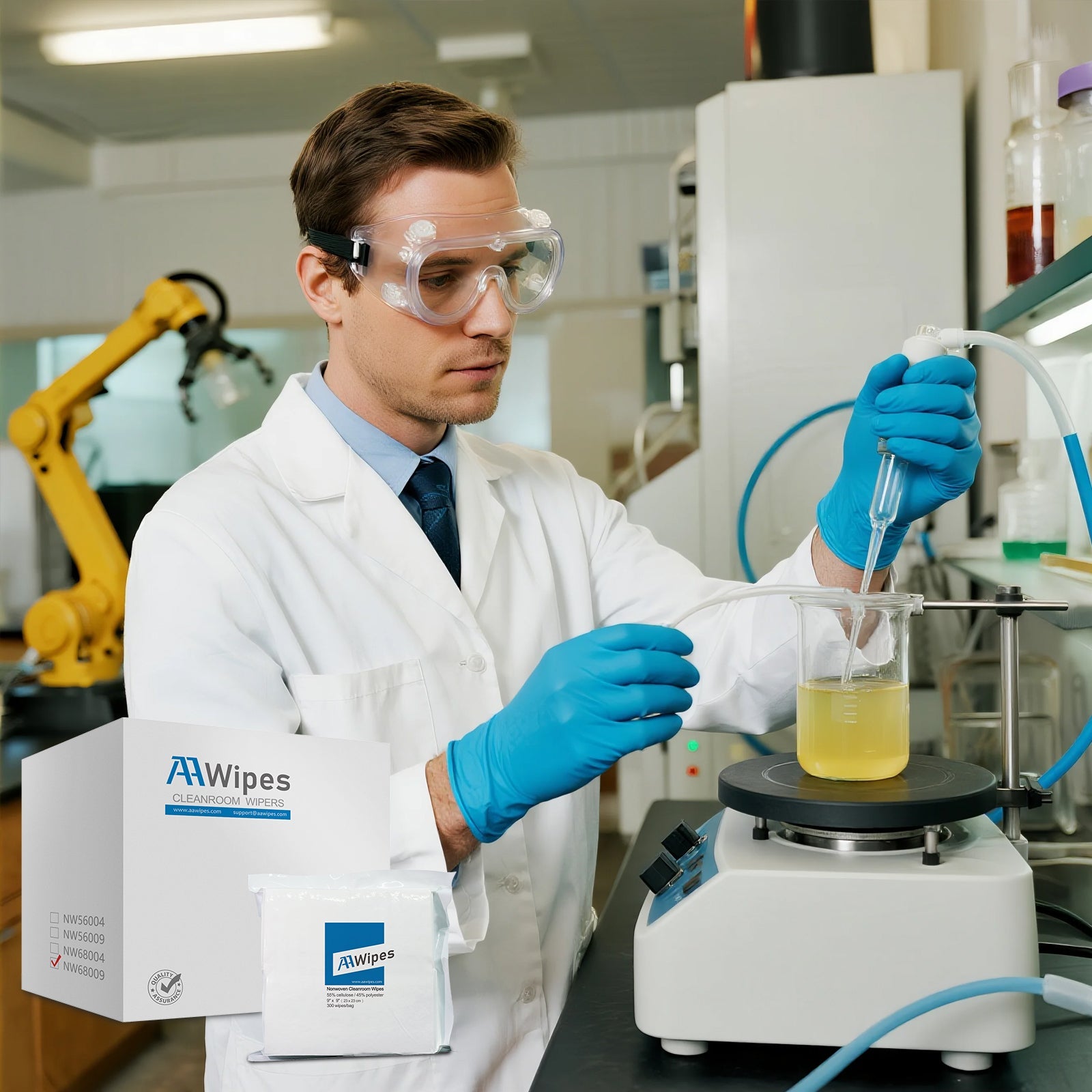 Close-up of sealed-edge polyester knit cleanroom wipe used for critical cleaning