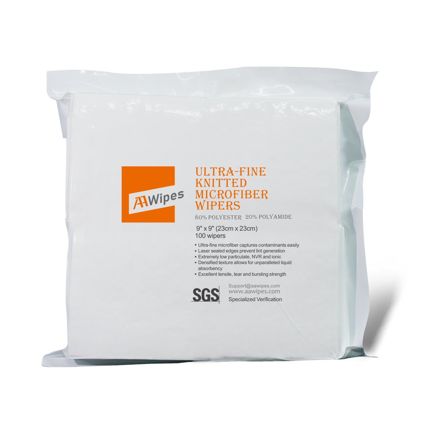 Cleanroom Ultrasoft Wipes Ultrafine Microfiber Wipers 9"x9", 180gsm, Ultrasonic Sealed, Class 100 (No. MF18009, 2,000 Wipes/ 20 Bags/Case)