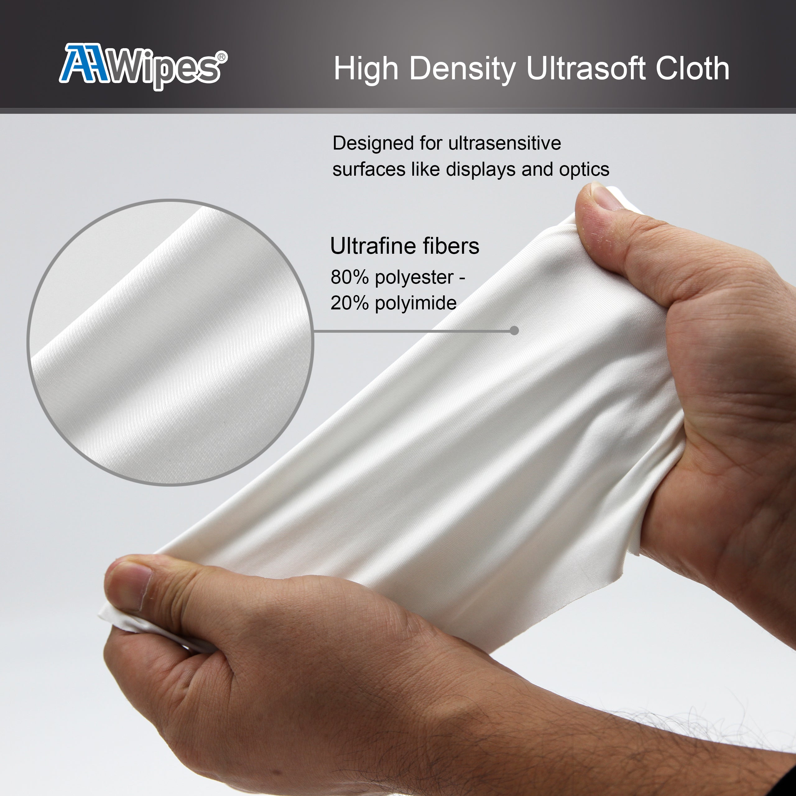 AAwipes microfiber cleanroom wipes, specially designed with a high-density ultrasoft cloth, designed for ultrasensitive surface like display and optics.