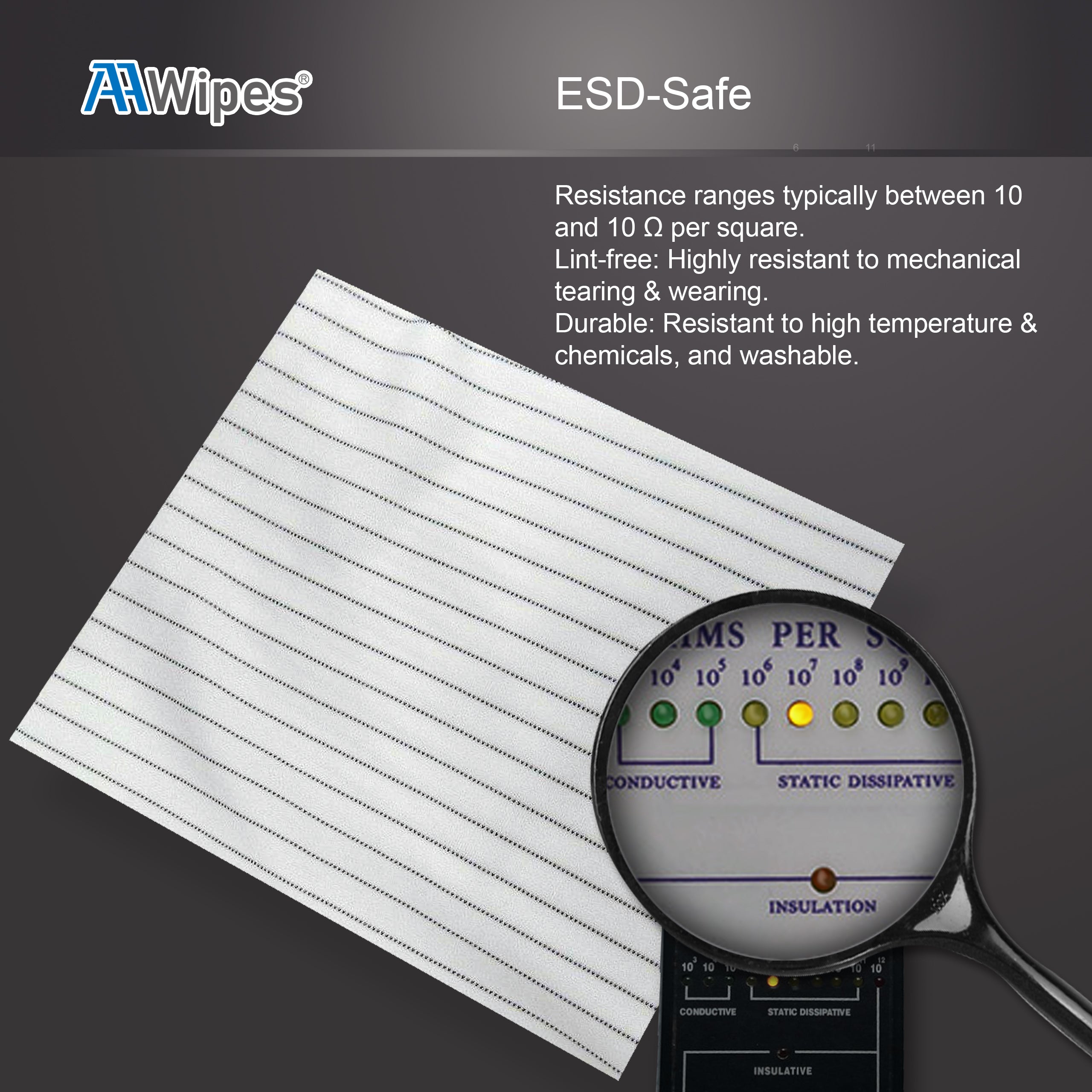 Anti-Static Electrostatic Discharge (ESD) Wipes (6"x6",100pcs, Polyester Wiper Cloths with Conductive Yarn) ESD-Safer Cleanroom Wipers Lint Free Class 100 ISO 5. 4,000 Wipes/Box, 40 Bags (No. CE16006).