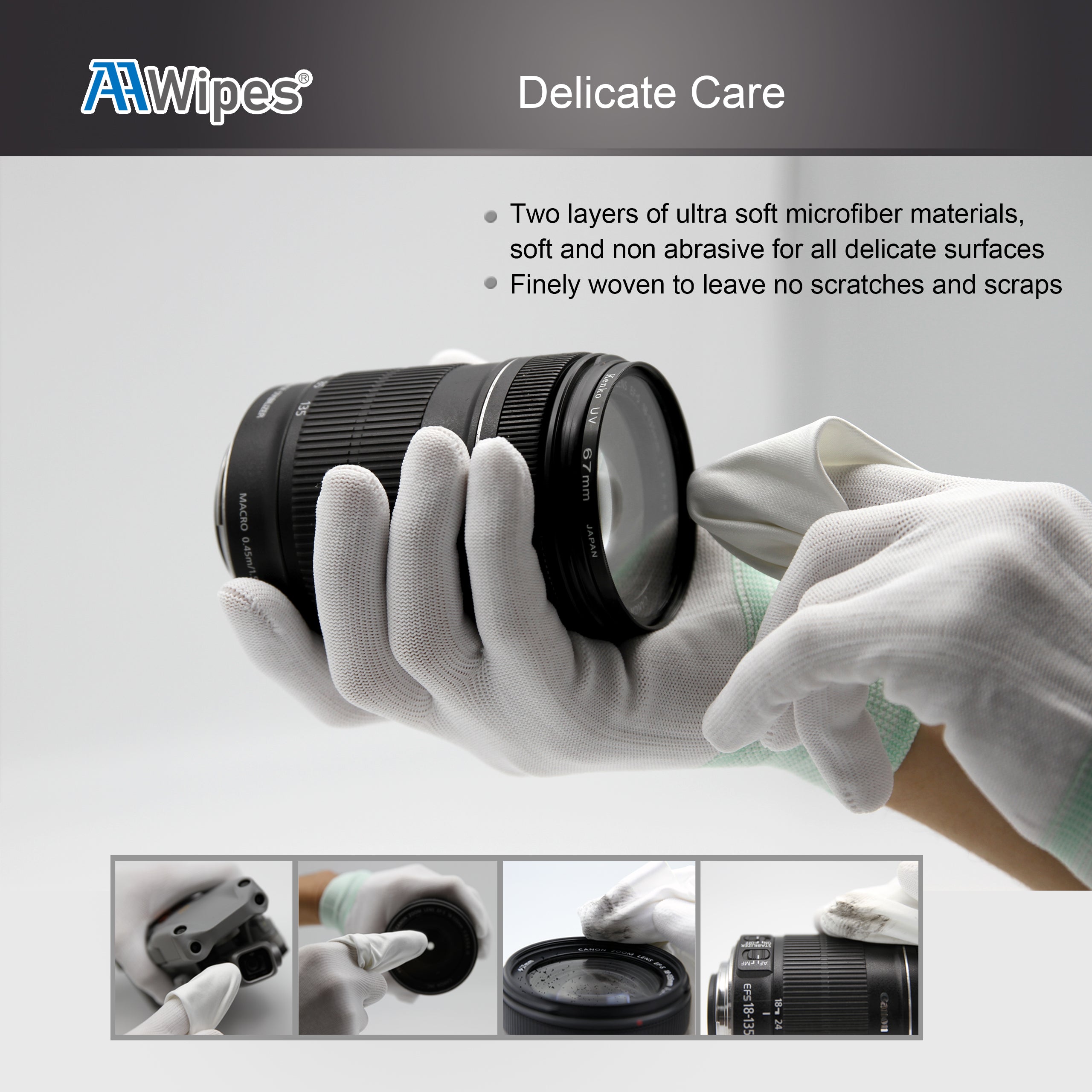 AAwipes ultraclean soft cleanroom wipes are designed for a diverse array of cleaning applications from automotive and manufacturing to cleanroom and laboratory settings. Use in SMT electronics factories to remove excess solder paste. Clean a variety of electronic, mechanical, electrical, optical, and precision instruments. Wipe down sensitive components such as printing machines, lenses,