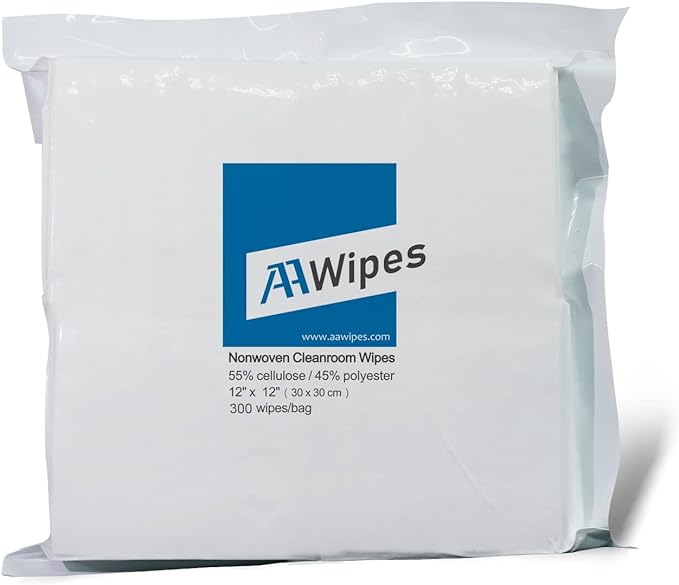 Industrial-grade 12-inch polyester cellulose blend nonwoven wipes, bulk pack, for B2B precision cleaning in Class 10,000–100,000 cleanrooms