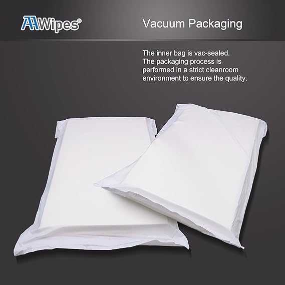 AAWipes large 24x12 inch cleanroom wipes sealed in poly bags for dust-free storage and easy handling.