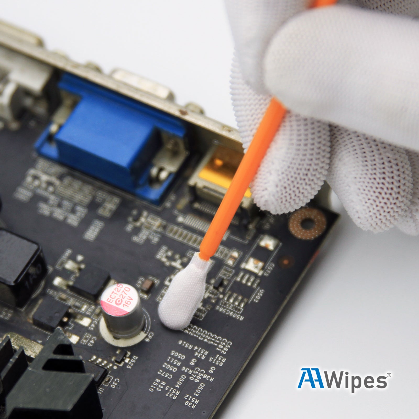 4" Knitted Polyester Cleanroom Swab Microfiber Stick, Length/Head Width=100 mm/6.8 mm (A7147A, 1,000 pcs, Orange)