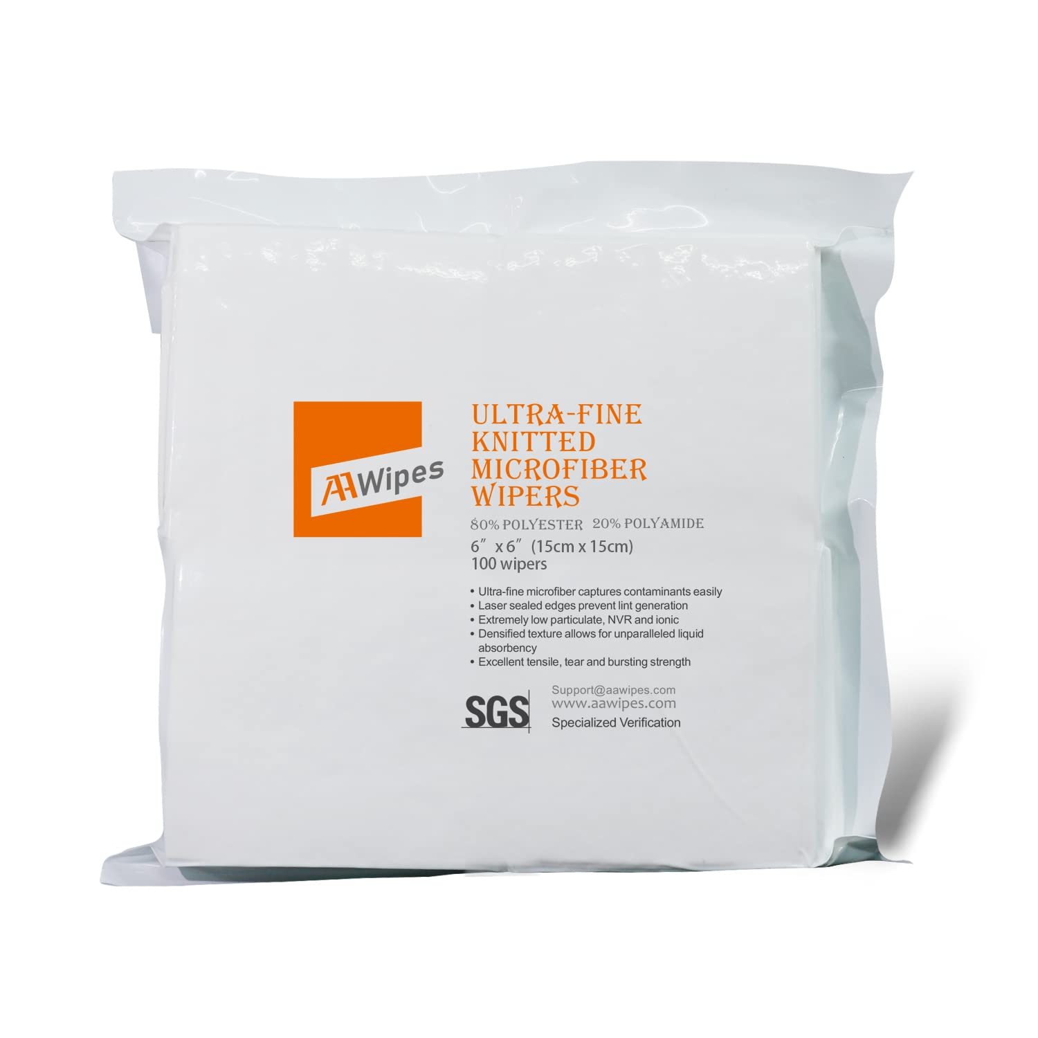 Cleanroom Wipes Microfiber Wipers 6"x6" , 180gsm, Ultrasonic Sealed, Class 100(MF18006, 5,000 Wipes / 50 Bags/Case)