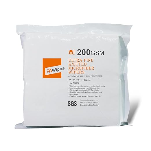 Cleanroom Ultrasoft Wipes Ultrafine Microfiber Wipers 9"x9", 200gsm, Ultrasonic Sealed, Class 100 (No. MF20009, 2,000 Wipes/ 20 Bags/Case)