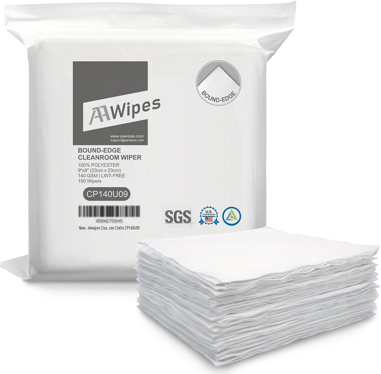 Cleanroom Polyester Wipes 9"x9" | 140GSM ISO Class 4-6 Lint-Free Cloths | Ultrasonically Sealed Edge For SMT & Lab, 100 Pcs/Bag CP140U09