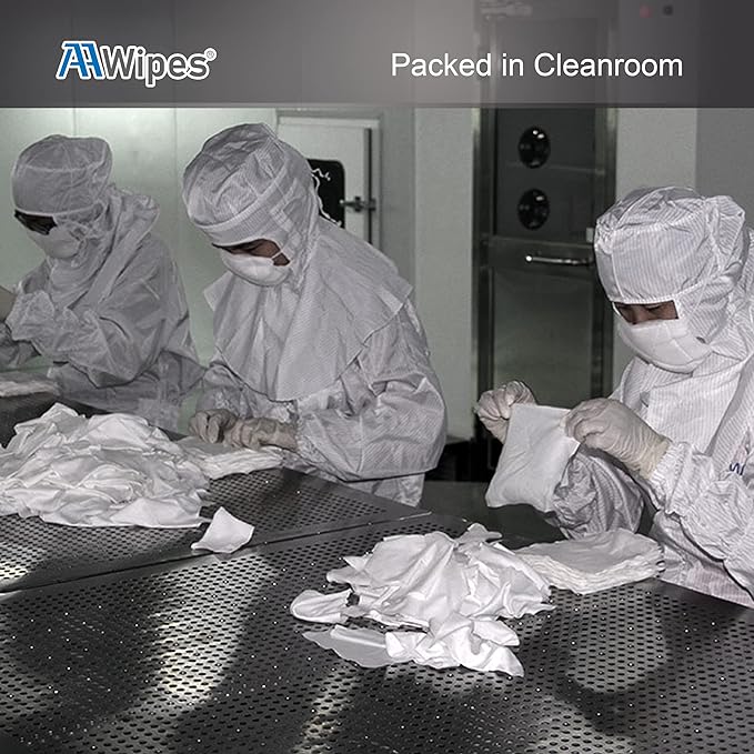Optical Lens Ultra Soft Cleanroom Wipes: 6"x6" Double Knit, 100% Polyester for Lab PCB Detailing. 15,000 wipes/case, 100 bags (No. CP14006-100).