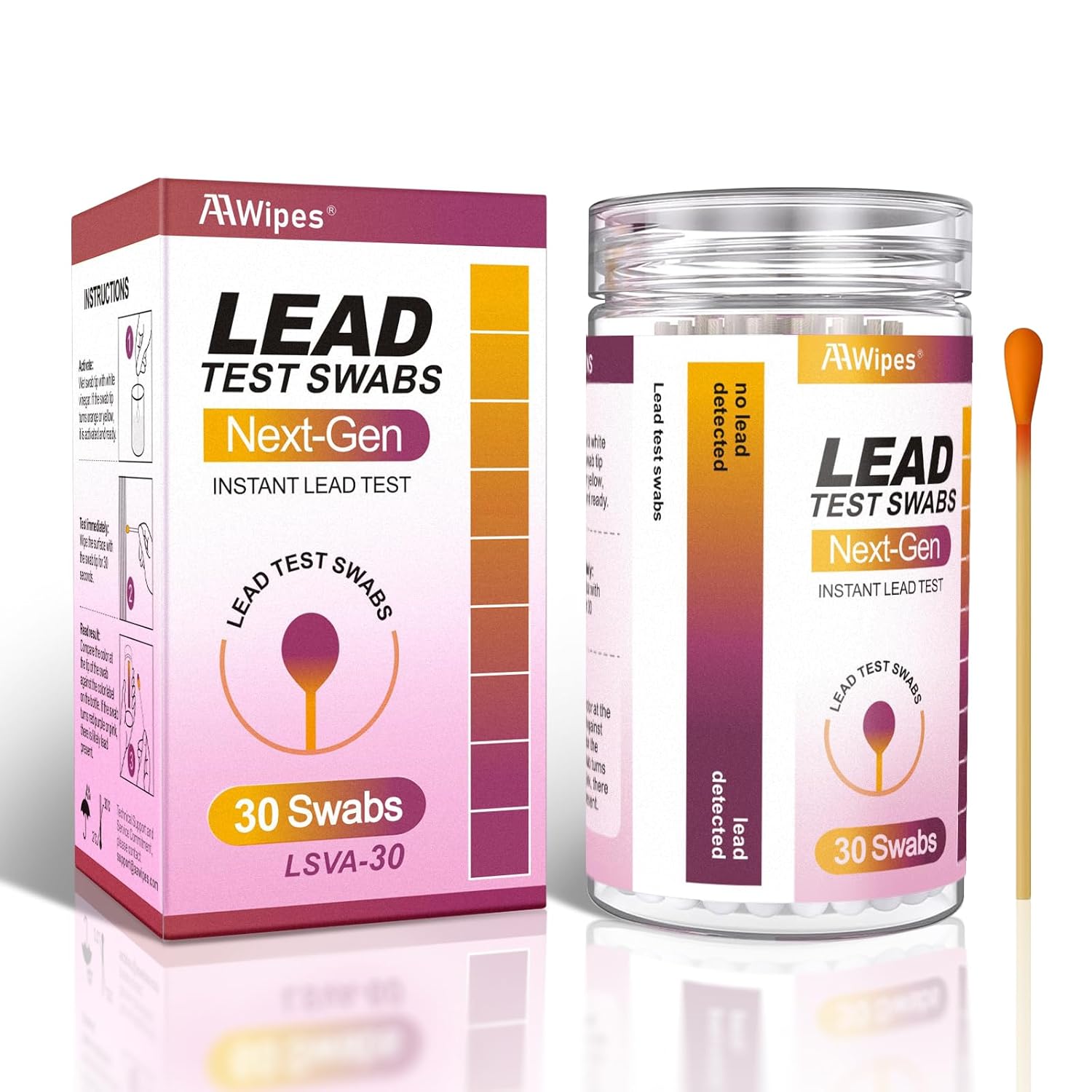 Lead Test Kit 30 Swabs Enhanced Lead Testing Formulation at Home Lead Paint Test Kit Testing for Dishes Paint Cups Ceramics Toy and All Surfaces - Quick Results in 30s Lead Detector (LSVA-30-50)