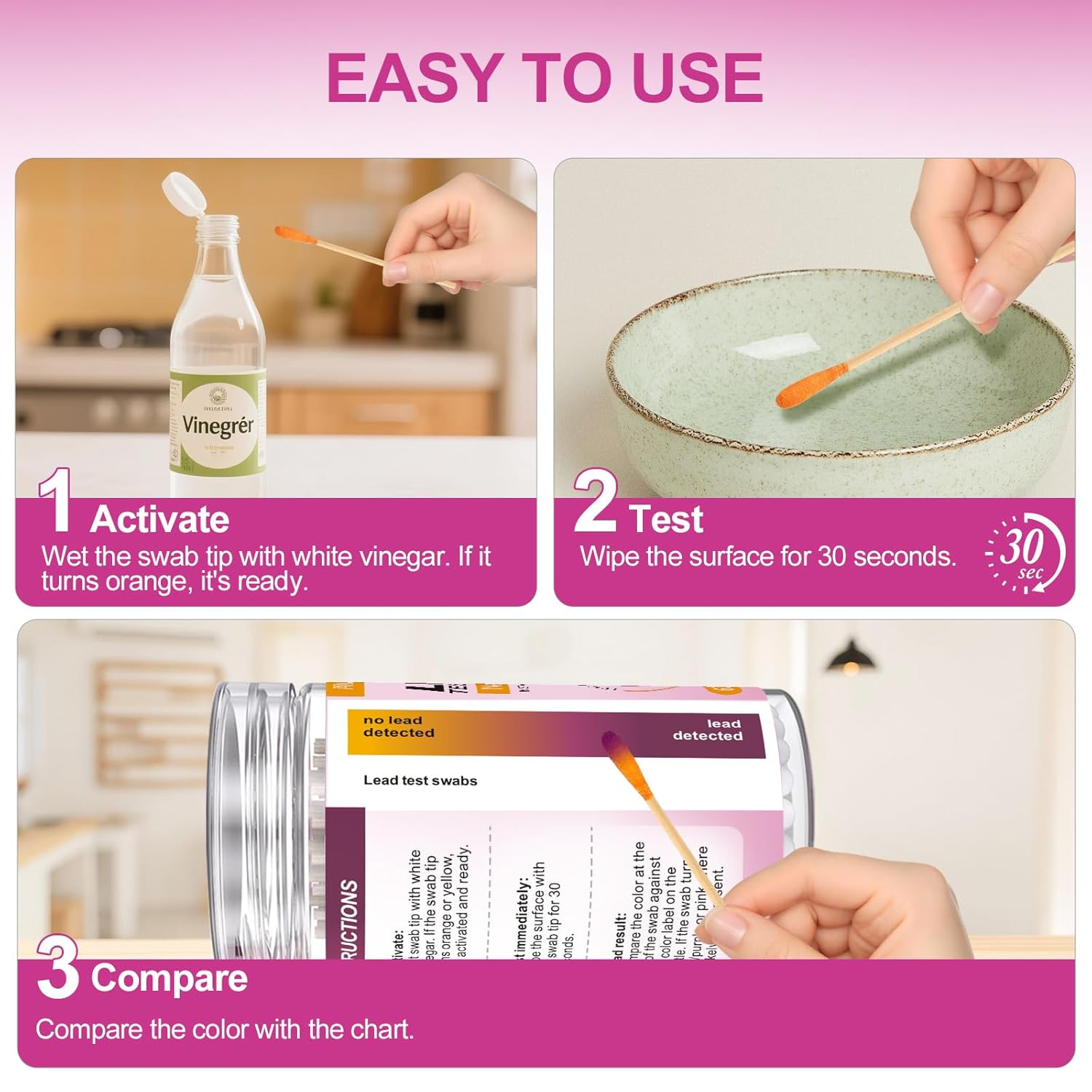 Lead Test Kit 30 Swabs Enhanced Lead Testing Formulation at Home Lead Paint Test Kit Testing for Dishes Paint Cups Ceramics Toy and All Surfaces - Quick Results in 30s Lead Detector (LSVA-30-50)