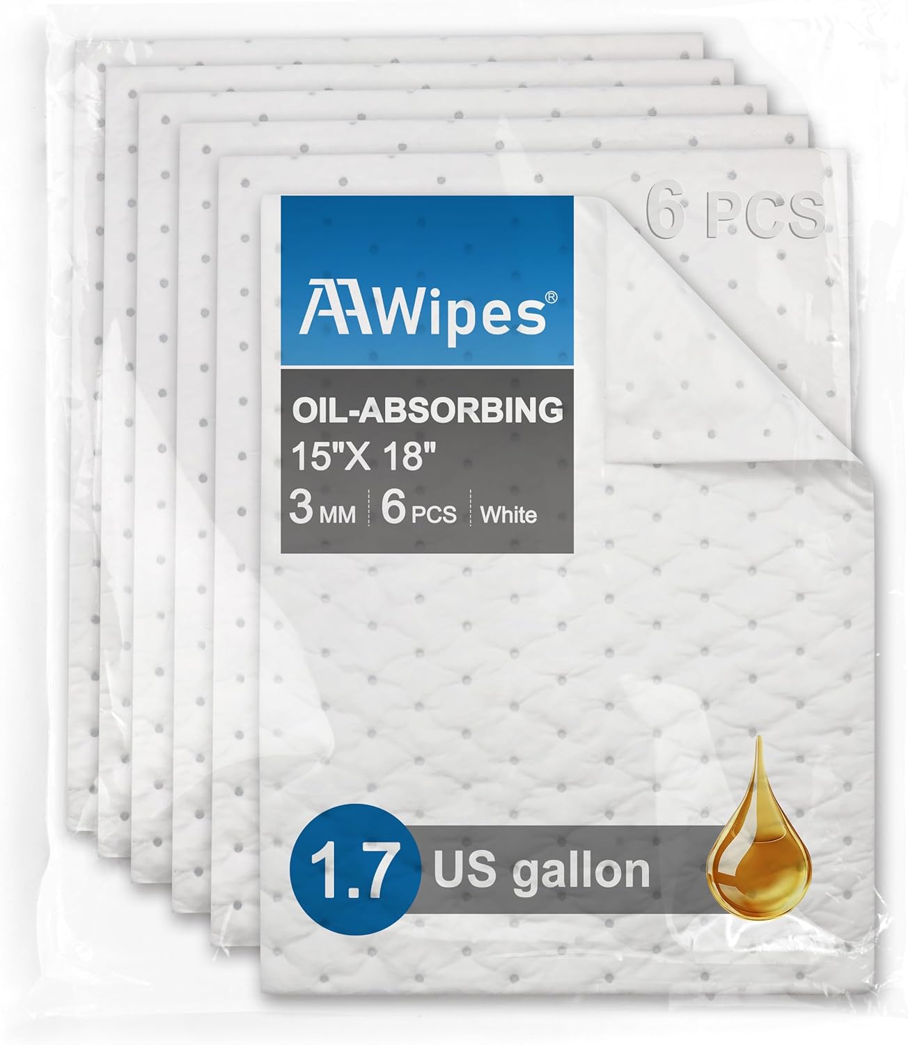AAwipes Oil Absorbent Pads Mat Pre-Grade Universal Pads Absorbs All Liquids 3MM Thicker More Absorption for Garage, Car, Truck, Motorcycle - Grey 15" X 18" OG1518-48S(Starting from 48 sheets/8 boxes/case)
