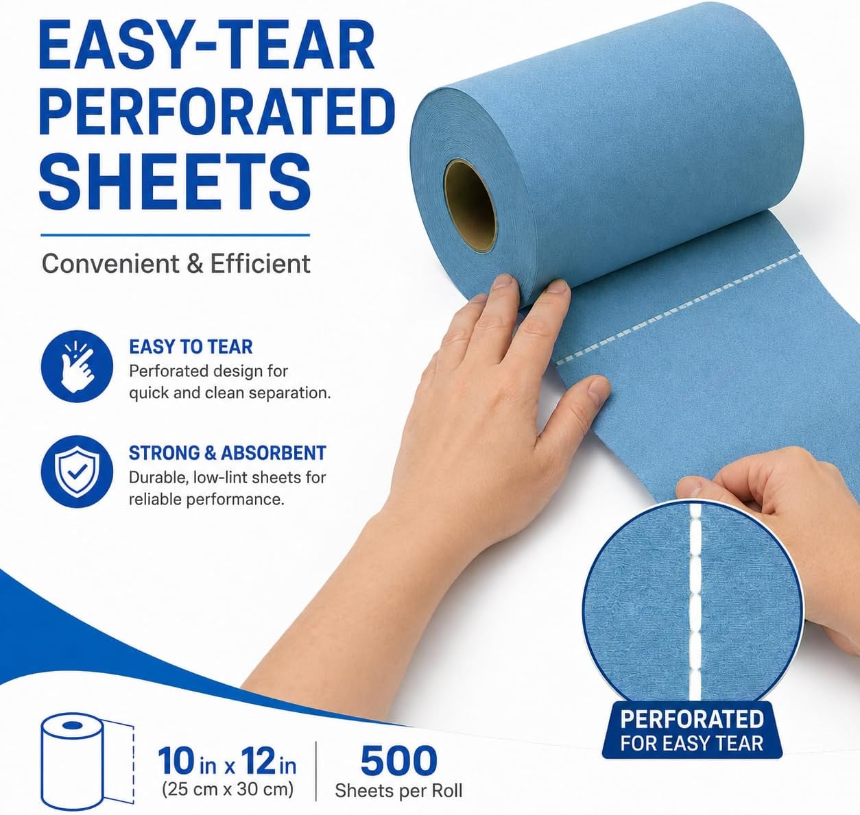 Cleanroom Wipe Roll (500 Sheets, 10"x12") – Heavy-Duty Blue Cellulose-Polyester Blend, Low-Lint & Highly Absorbent for Industrial, Lab & Cleanroom Bulk Supply
