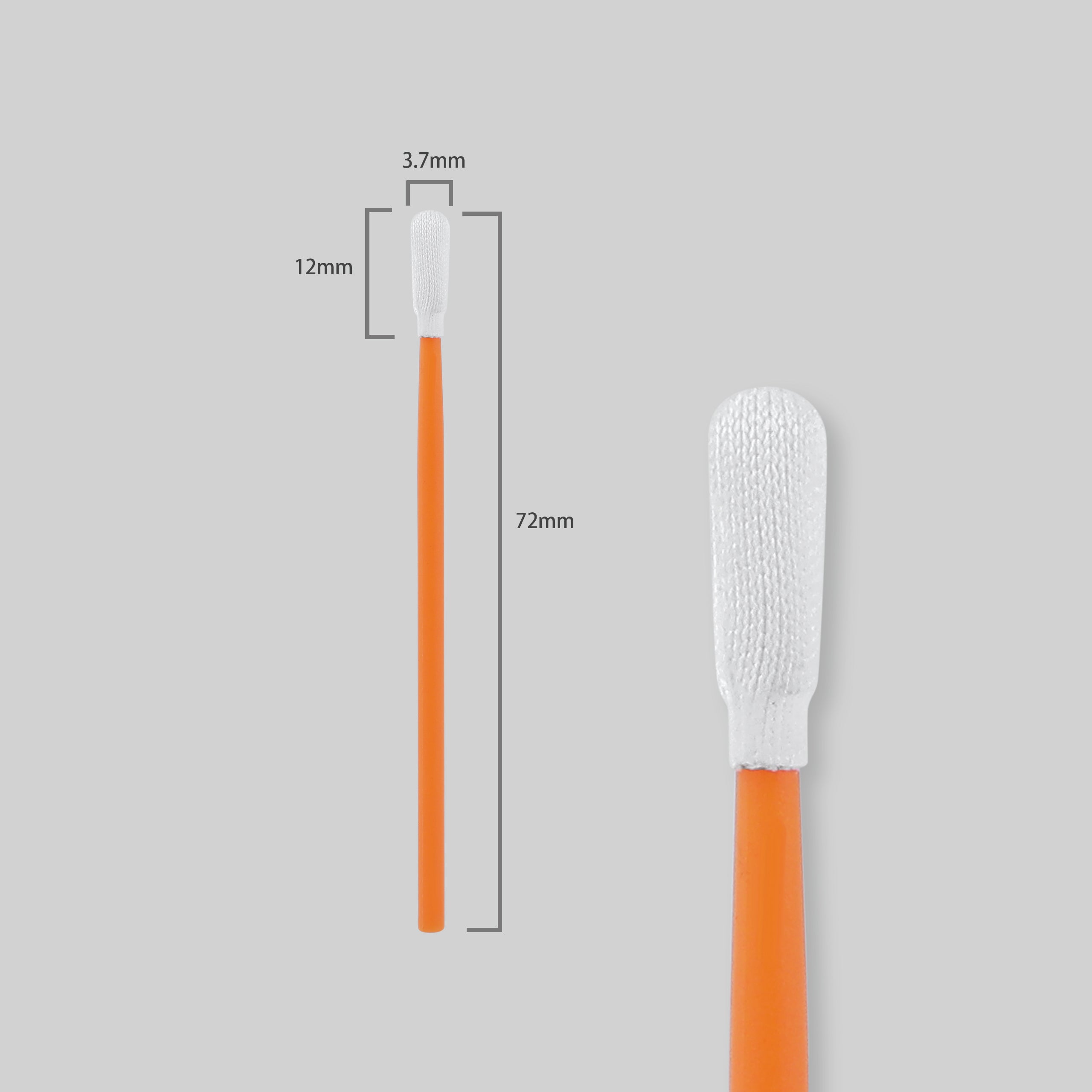 AAwipes swabs Head width/thickness/length=3.2/3.2/10.0 mm; Shaft width/thickness/length=2.8/2.8/62.0 mm. Total swab length=72 mm. They are produced and packed in Class 100-1000 Cleanroom, the Microfiber detailing swabs exhibit low particles and ion content, free from silicone and amide.