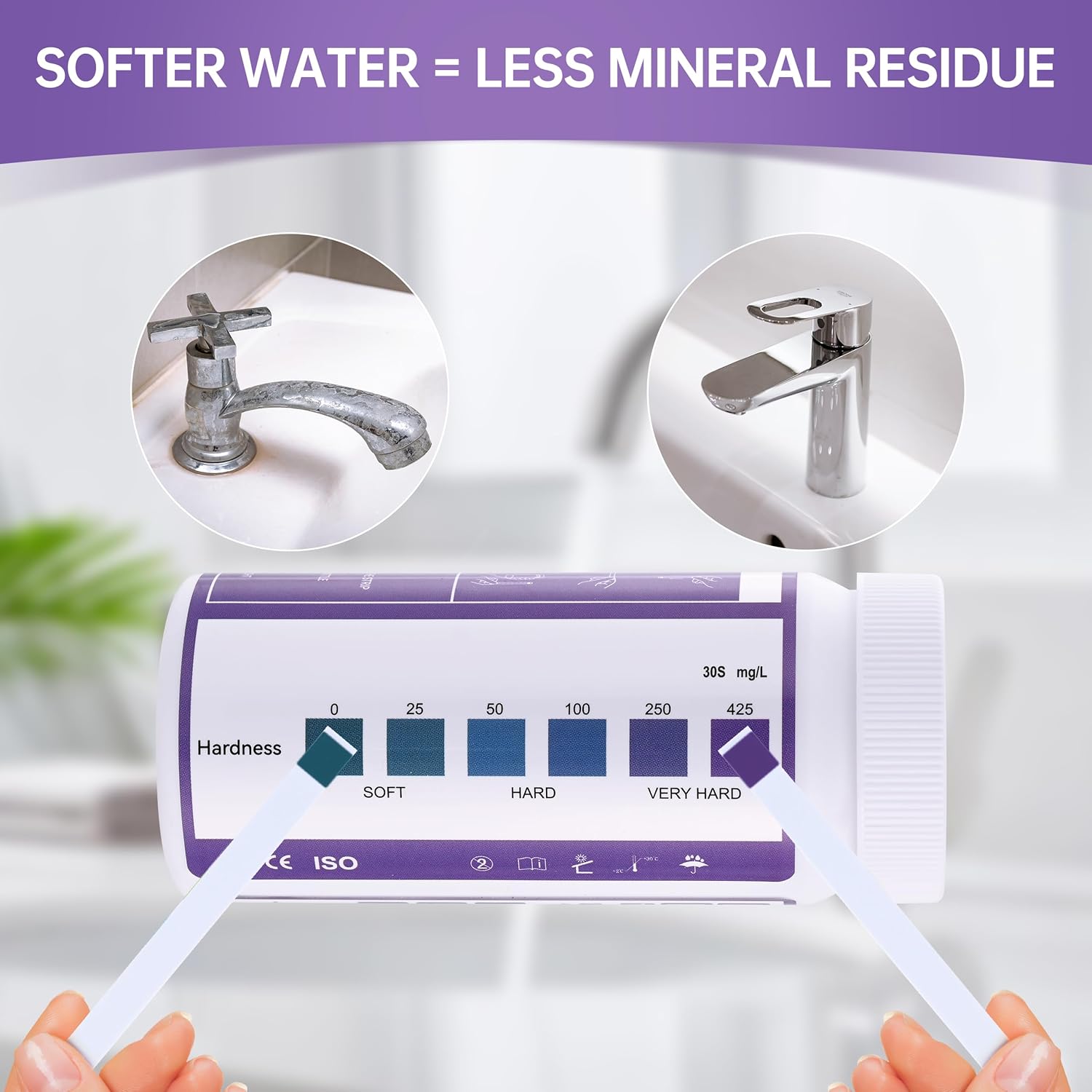 Water Hardness Test Kit 0-425 pmm Hard Water Test Strips - Ultimate Test Kit for for Home, Drinking, Well, Spa, Swimming Pool, Softener (K07-500, starting 500 strips for 10 bottles)