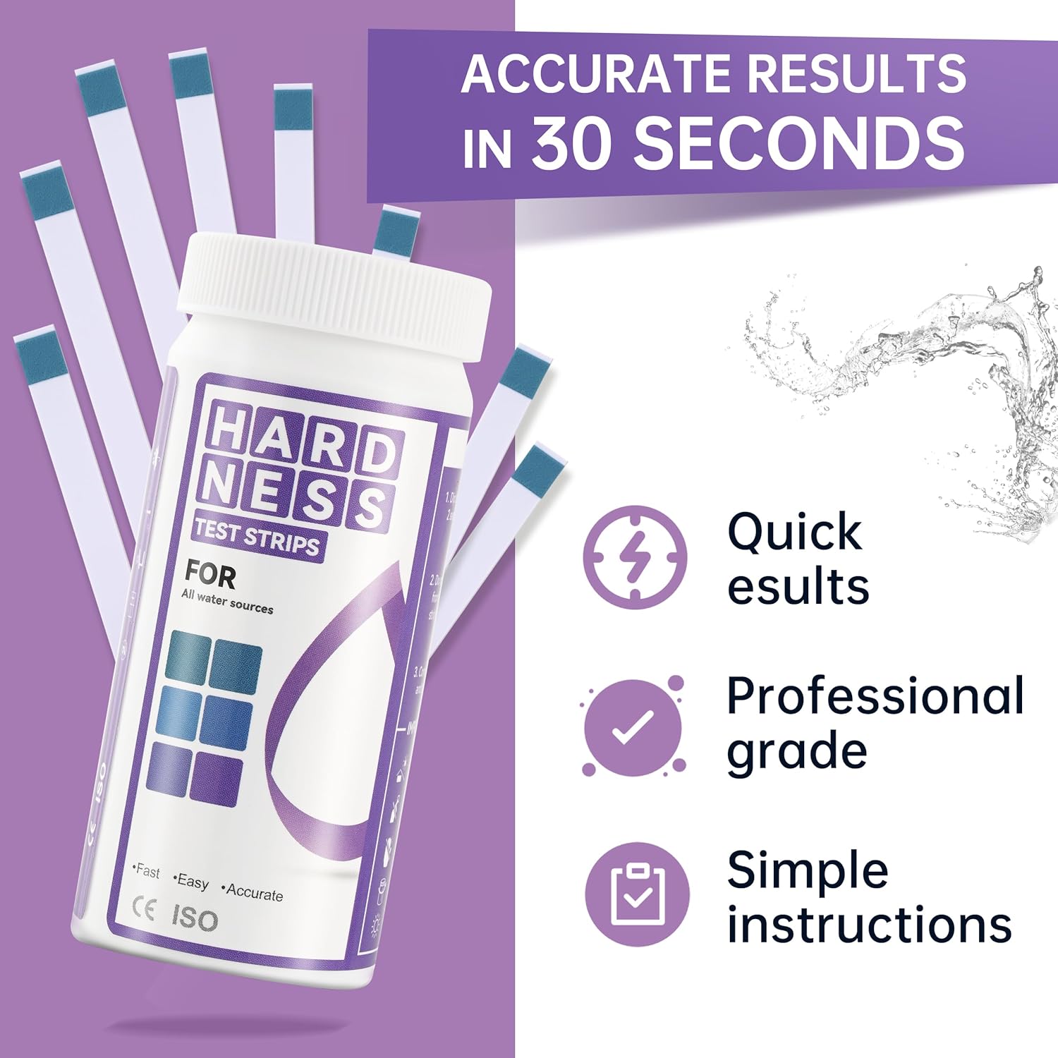 Water Hardness Test Kit 0-425 pmm Hard Water Test Strips - Ultimate Test Kit for for Home, Drinking, Well, Spa, Swimming Pool, Softener (K07-1000, Starting from 1000 strips for 10 bottles)