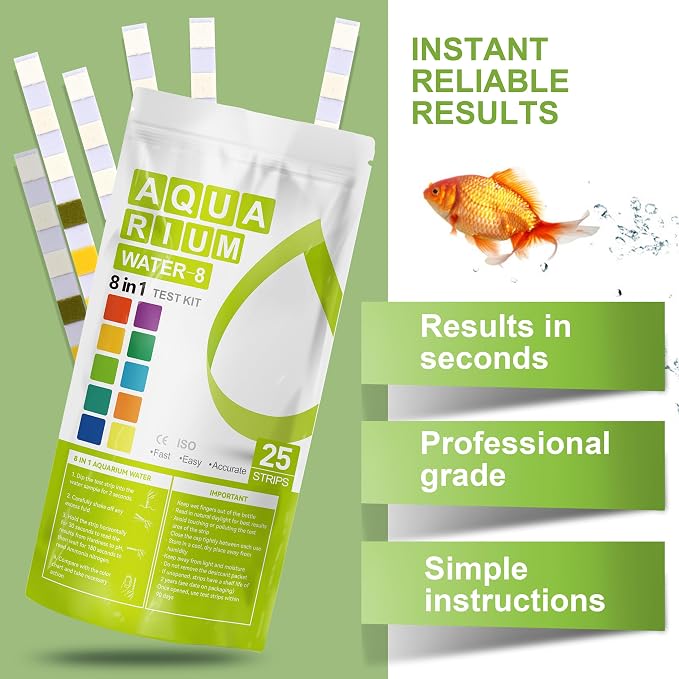 Aquarium Ammonia Test Strips 8-in-1 |250 Strips Bag Packs| Quick & Accurate Water Testing Test pH, Carbonate, Alkalinity, Hardness, Chlorine, Nitrite, etc. (K02-250)