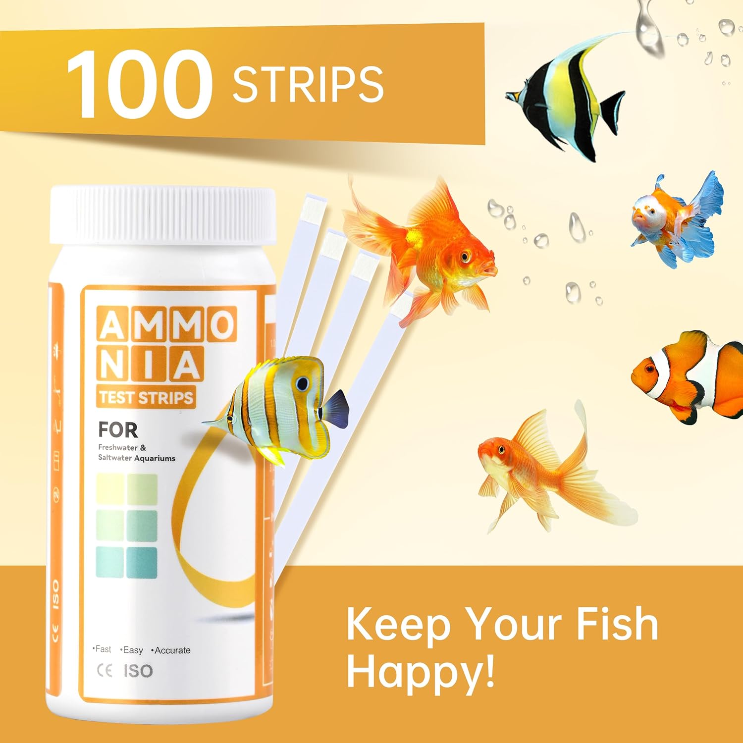 AAwipes Ammonia Test Strips for Fish Tank Aquarium Test Strips Aquarium Water Test Kit Freshwater Fish Tank (K06-1500)