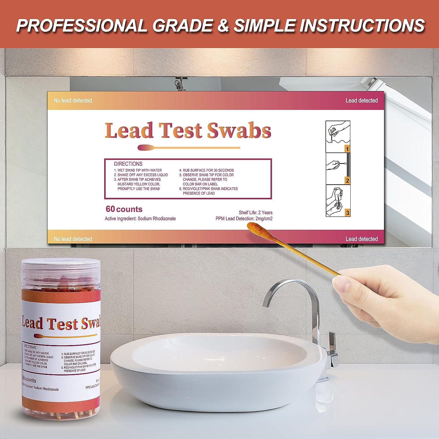 Rapid Detection Consumer Lead Safety Swabs Instant Lead Test Swab Kit (80X4=320 Pcs Rapid Home Testing Swabs) 30-Second Results. Dip in White Vinegar. Home Use for All Surfaces - Painted, Dishes, Toys, Jewelry, Metal, Ceramics, Wood (LS320)