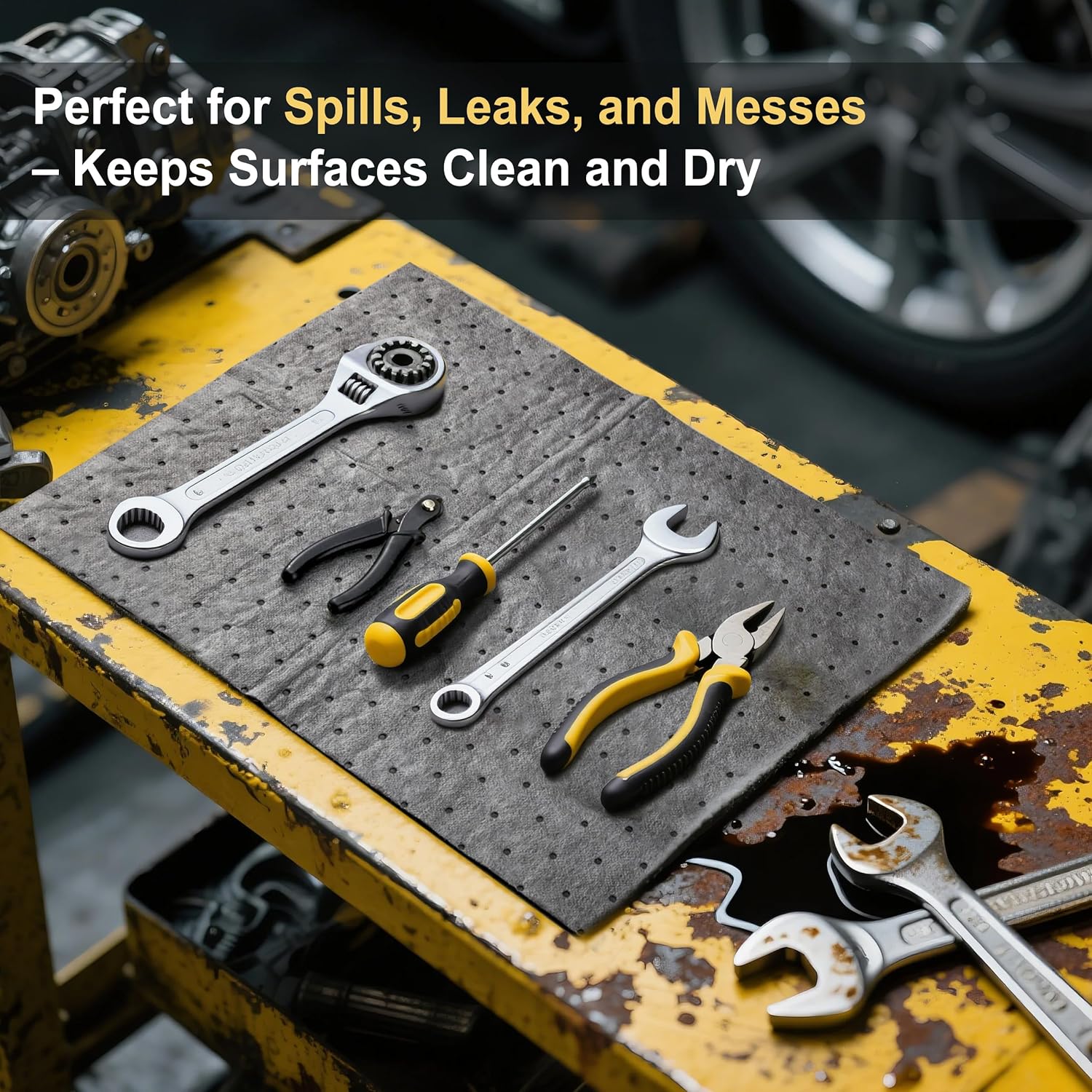 AAwipes Oil Absorbent Pads Mat Pre-Grade Universal Pads Absorbs All Liquids 3MM Thicker More Absorption for Garage, Car, Truck, Motorcycle - Grey 15" X 18" OG1518-48S(Starting from 48 sheets/8 boxes/case)