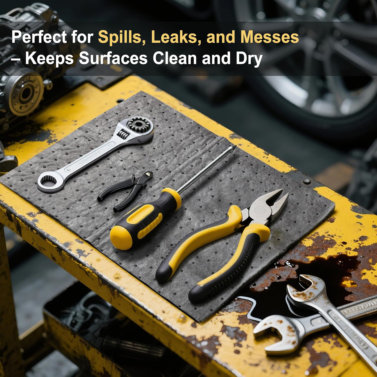 AAwipes Oil Absorbent Pads Universal for All Liquids Oil Spill Control Oil Absorbing Sheets for Garage, Car, Truck, Motorcycle Grey 100 Pack 9.8" X 13" OG1013-100