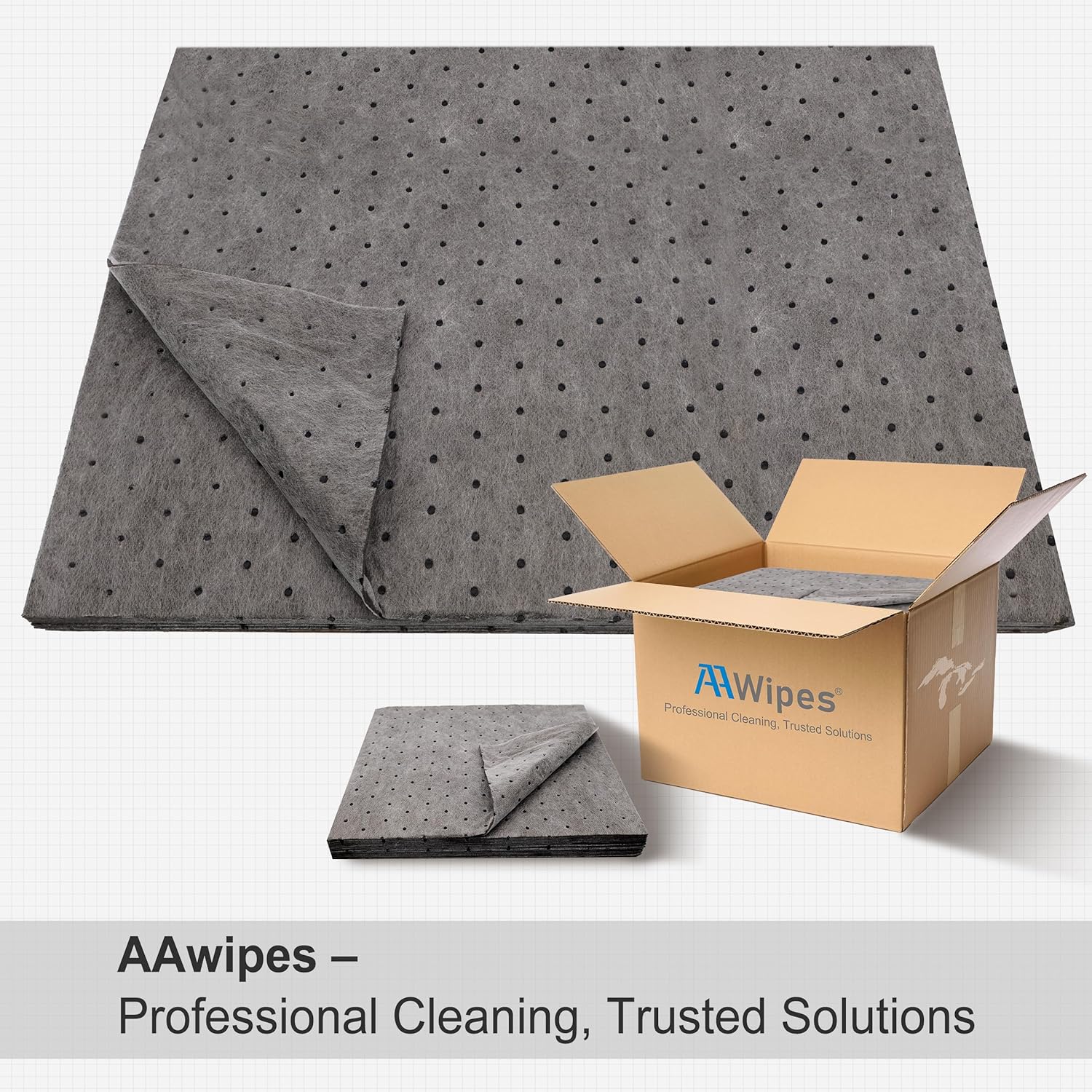 AAwipes Oil Absorbent Pads Mat Pre-Grade Universal Pads Absorbs All Liquids 3MM Thicker More Absorption for Garage, Car, Truck, Motorcycle - Grey 15" X 18" OG1518-48S(Starting from 48 sheets/8 boxes/case)