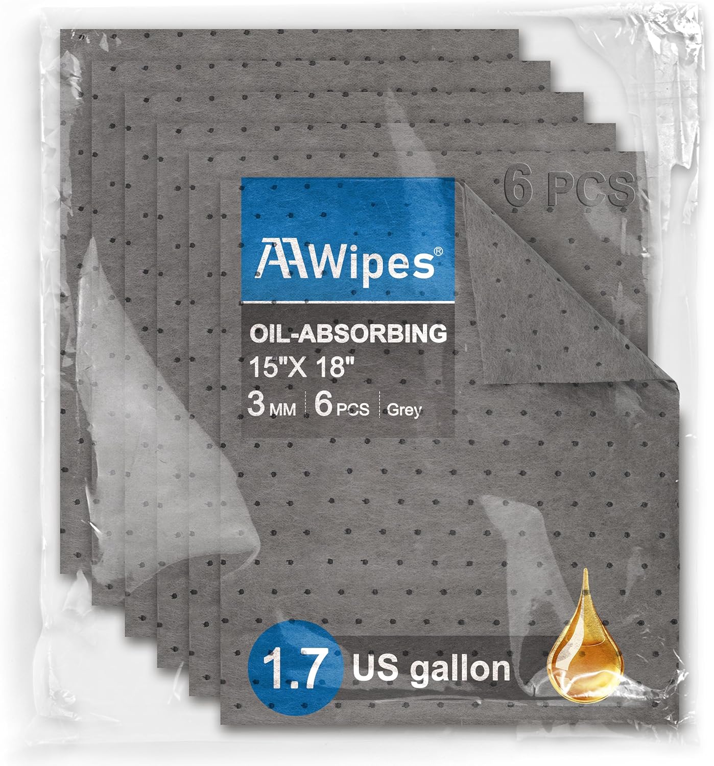 AAwipes Oil Absorbent Pads Mat Pre-Grade Universal Pads Absorbs All Liquids 3MM Thicker More Absorption for Garage, Car, Truck, Motorcycle - Grey 15" X 18" OG1518-48S(Starting from 48 sheets/8 boxes/case)