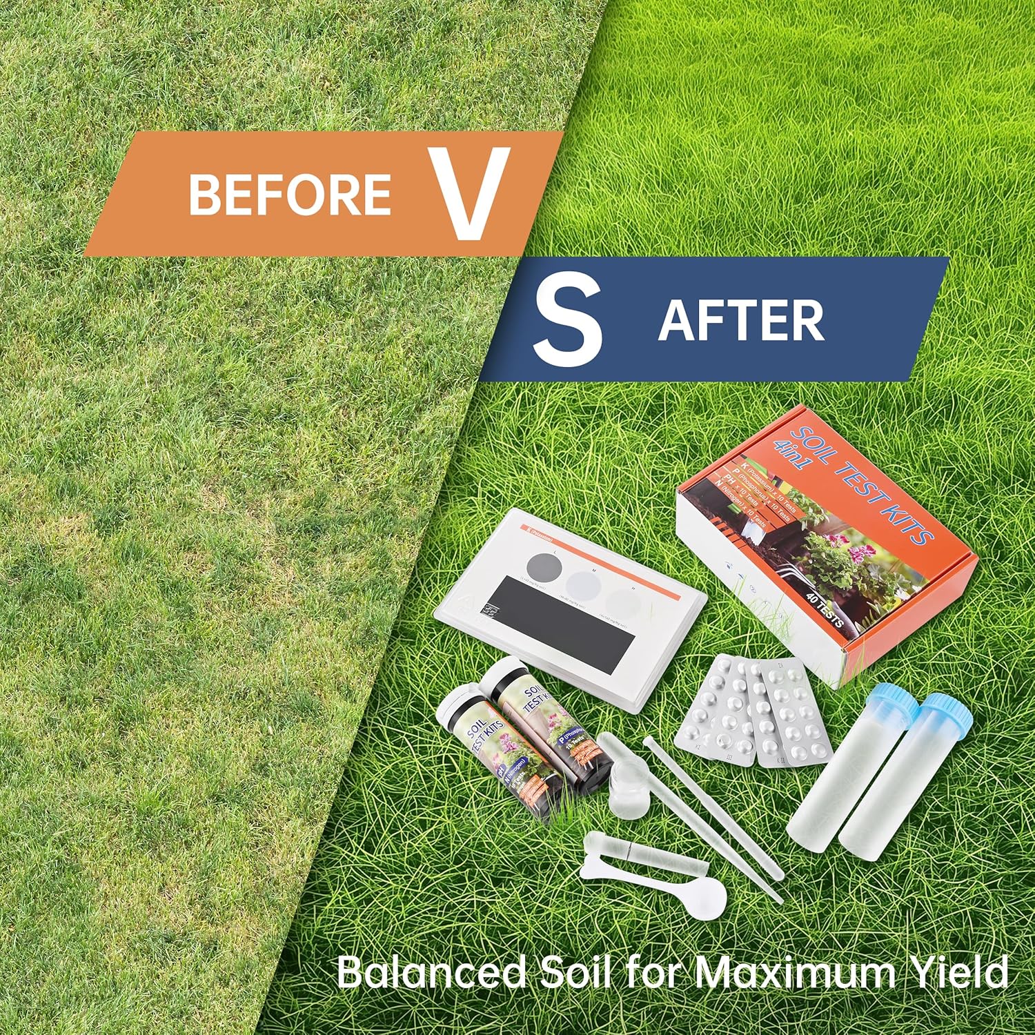 Soil Test Kit 4-in-1 Soil Testing Kit- 40 Tests Gardening for pH Nitrogen Phosphorus & Potassium for Vegetables Garden Nutrients( J04-40,statting from 1000 strips for 10 bottles)