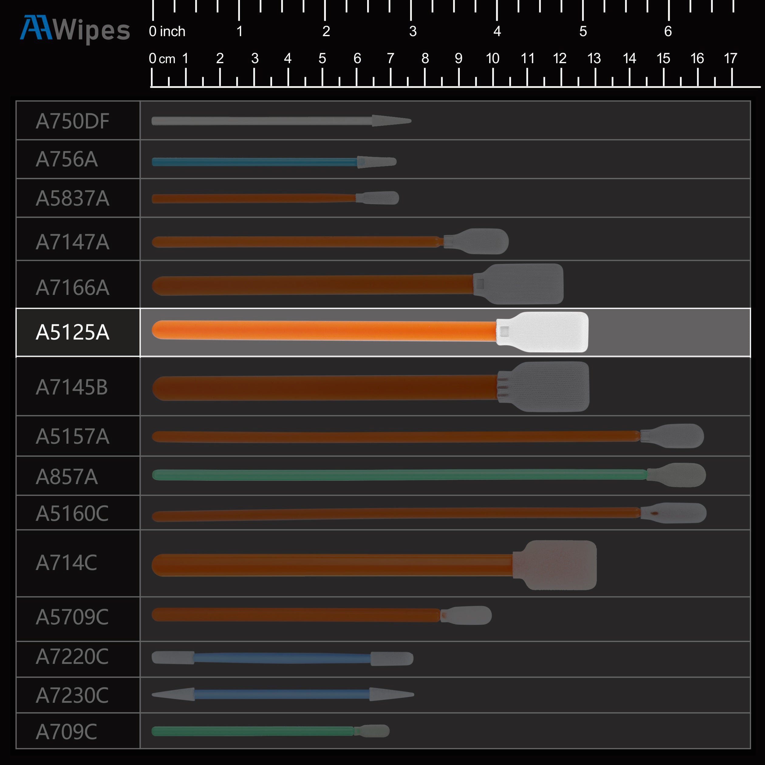4.92" Polyester Swabs Large Flat Square Polyester Length/Head Width=125 mm/13.5mm (No. A5125A, 1,000 pcs, Orange/Black)