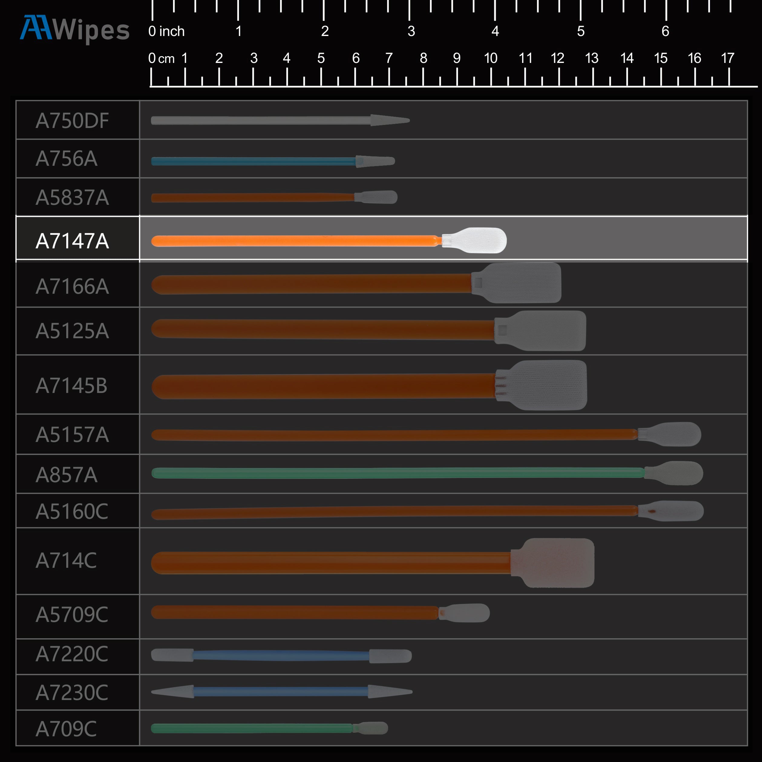 4" Knitted Polyester Cleanroom Swab Microfiber Stick, Length/Head Width=100 mm/6.8 mm (A7147A, 1,000 pcs, Orange)