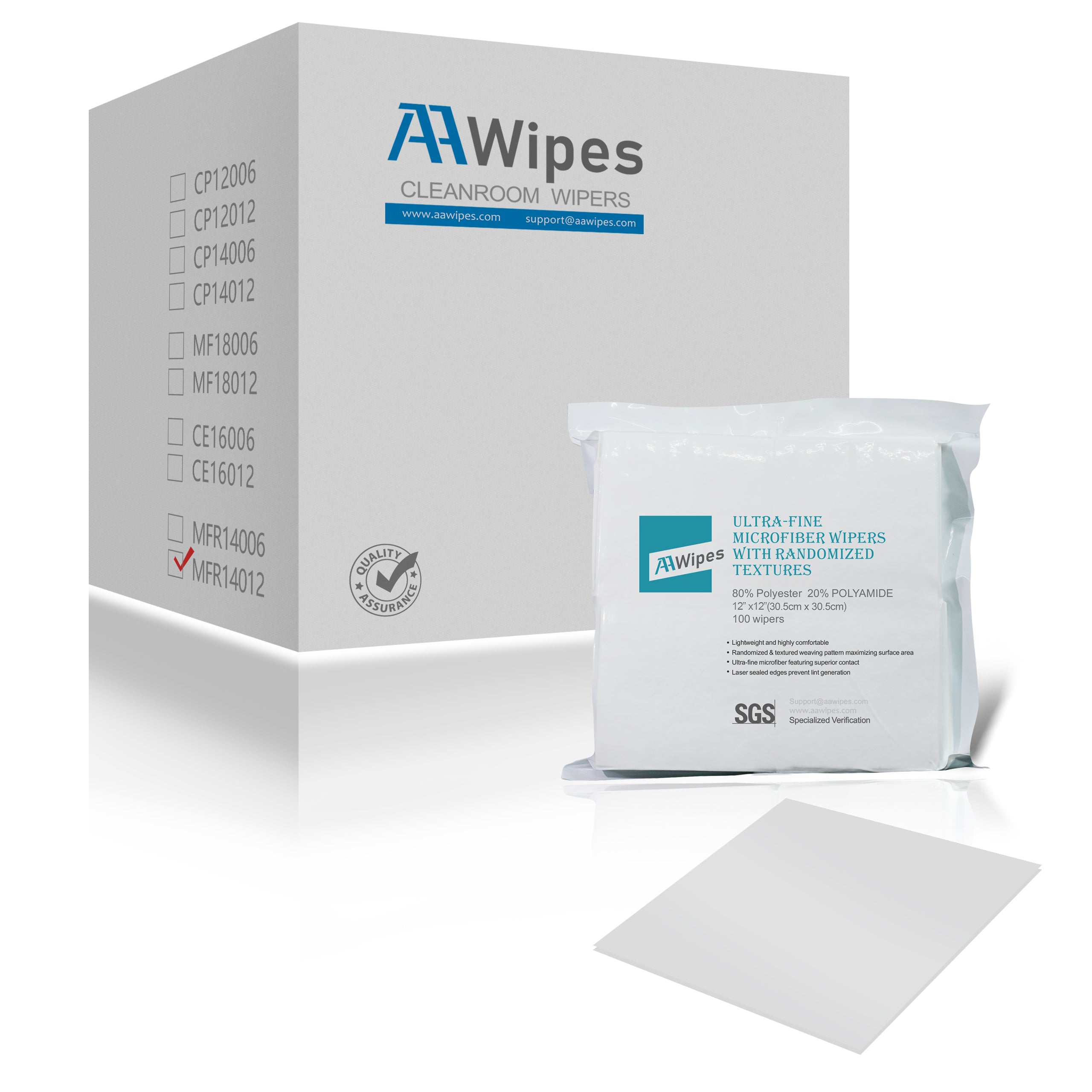Superfine Microfiber Wipes Irregular Woven Linen 12"x12" Wipers, Laser Sealed, ISO5-6 (No. MFR14012, 2,000 Wipes /20Bags/ Case)