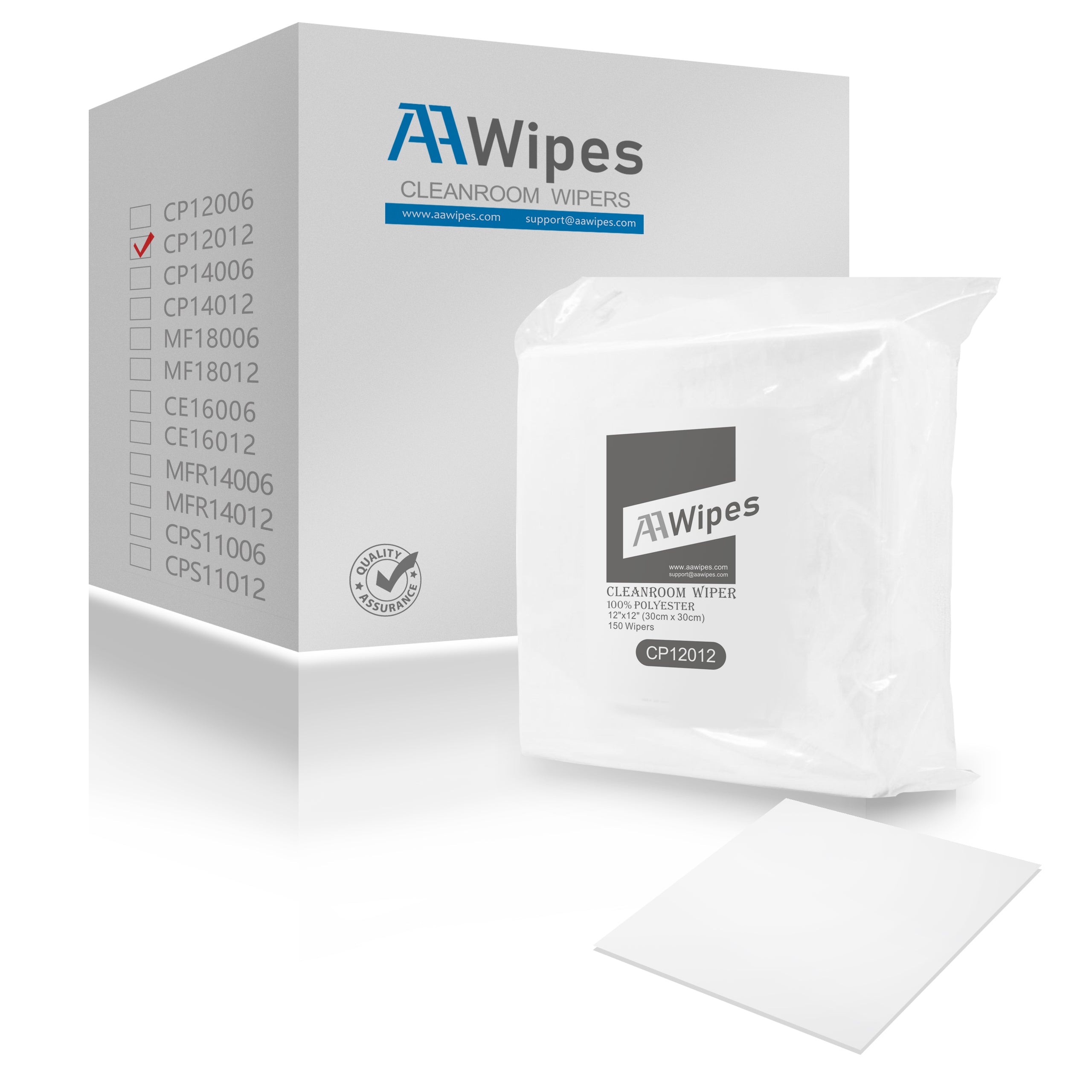 Critical Environment Wipes: 12"x12" Double Knit, 100% Polyester. Pharmaceutical-grade, delicate task wipes.  1000 wipes/box, 10 bags (No. CP12012)