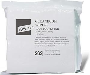 AAwipes Cleanroom Wipers: 9"x9" Double Knit, 100% Polyester, Class10-100. 2,100 wipes/box, 14 bags (No. CP14009). Note: New box design, 14 not 12 bags.