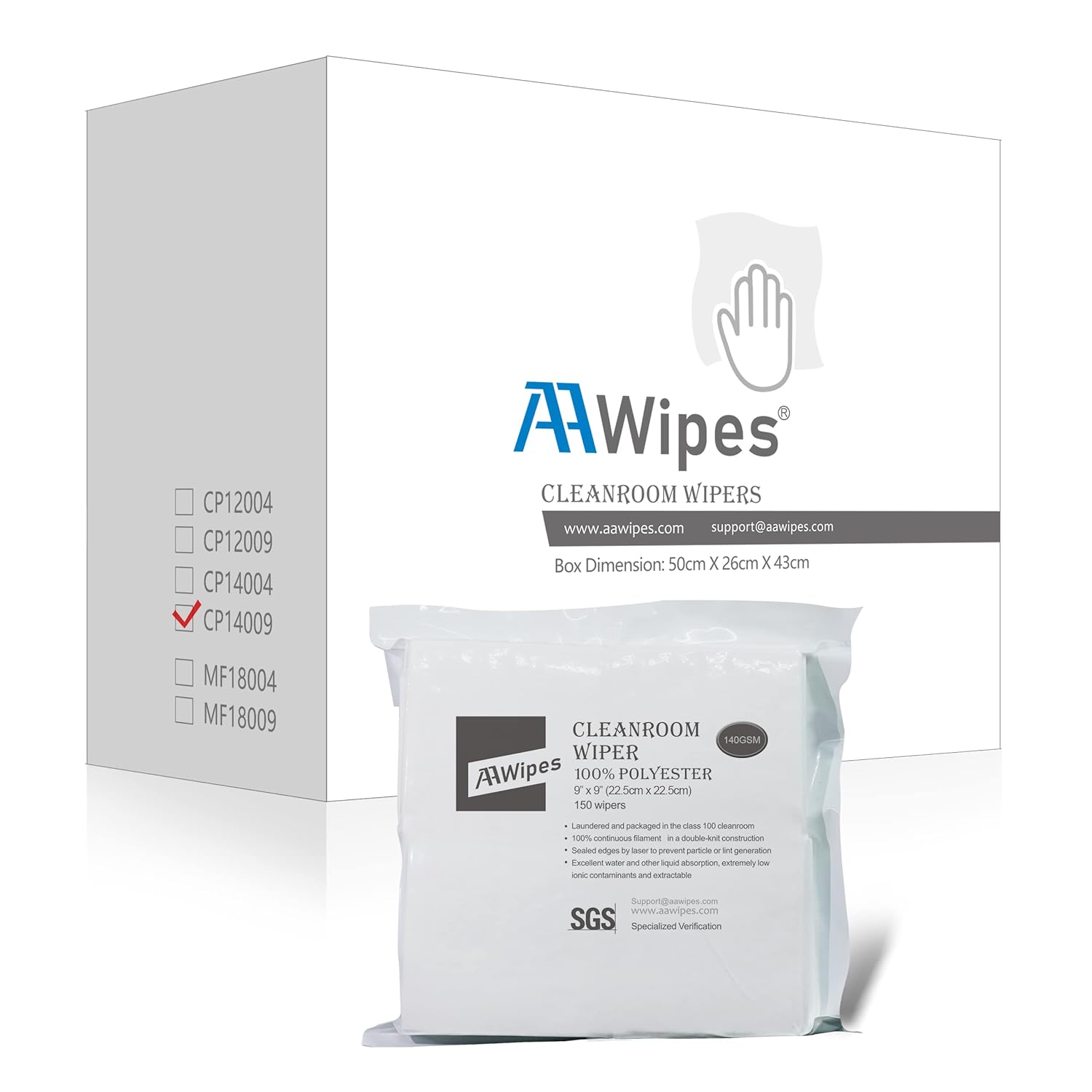 AAwipes Cleanroom Double Knit Class10-100 100% Polyester Wipers 9"x9"  (Starting at 1 Box with 2,100 Wipes per 14 Bags) (No. CP14009) Note: New Box Design with 1 Box of 14 Bags NOT 12 Bags