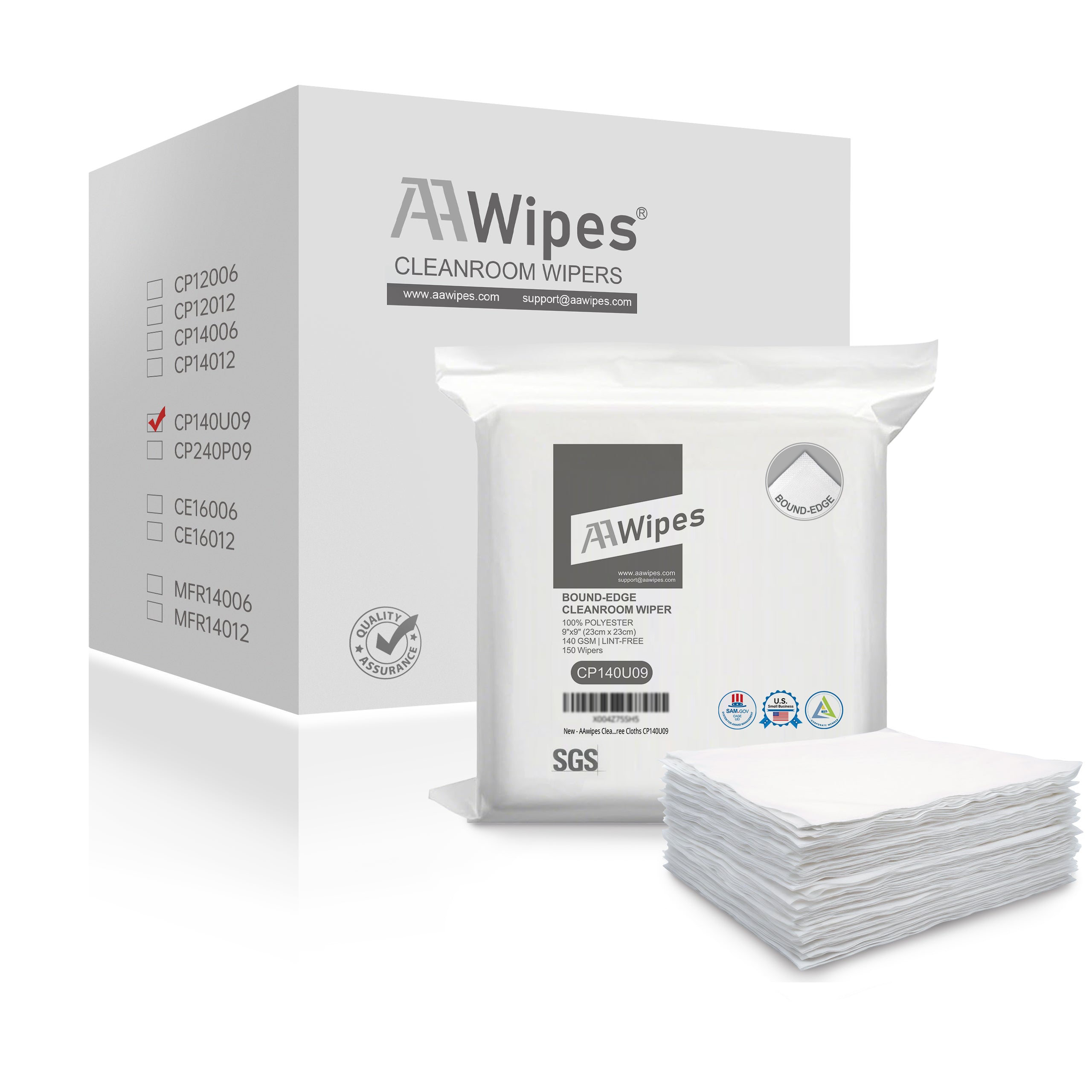 Cleanroom Polyester Wipes 9"x9" | 140GSM ISO Class 4-6 Lint-Free Cloths | Ultrasonically Sealed Edge For SMT & Lab, 100 Pcs/Bag CP140U09