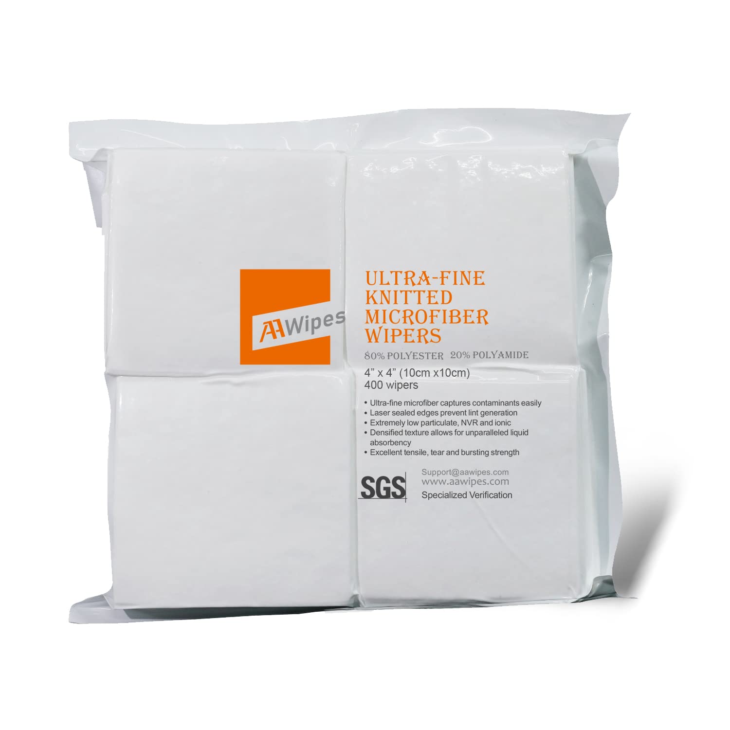 Ultrafine Microfiber Cleanroom Wipes for Optics Cleaning 4x4 ISO 5 (Class 100) Low Lint, 180 GSM, Ultrasonic Sealed, Cat. # MF18004