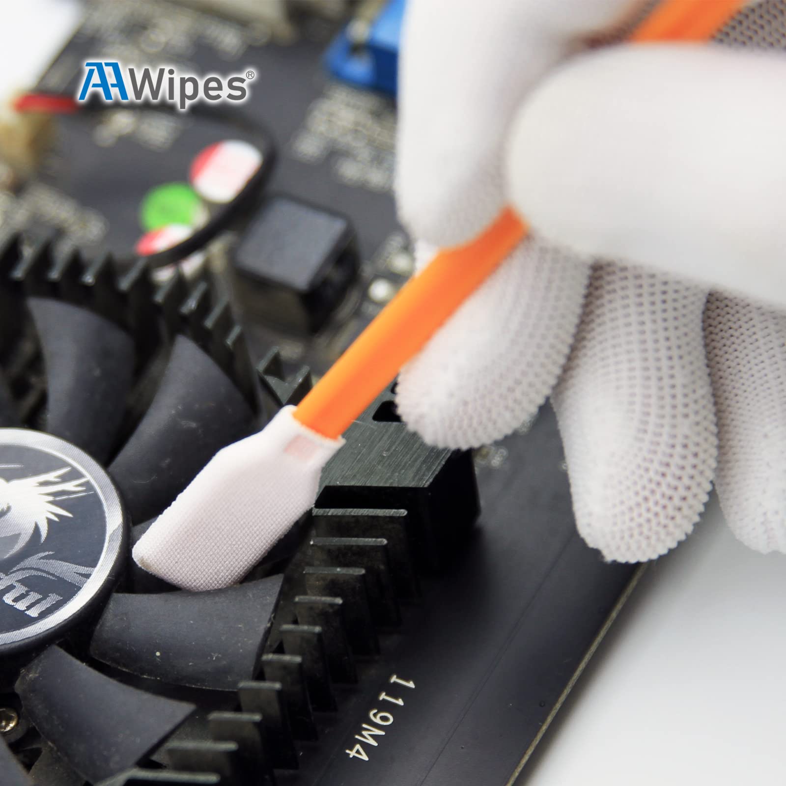 5" Cleanroom Swabs Knitted Polyester Stick, Rectangular Flat Head, Length/Head Width=125 mm/14.5 mm (A7145A, 1000Pieces, Orange)