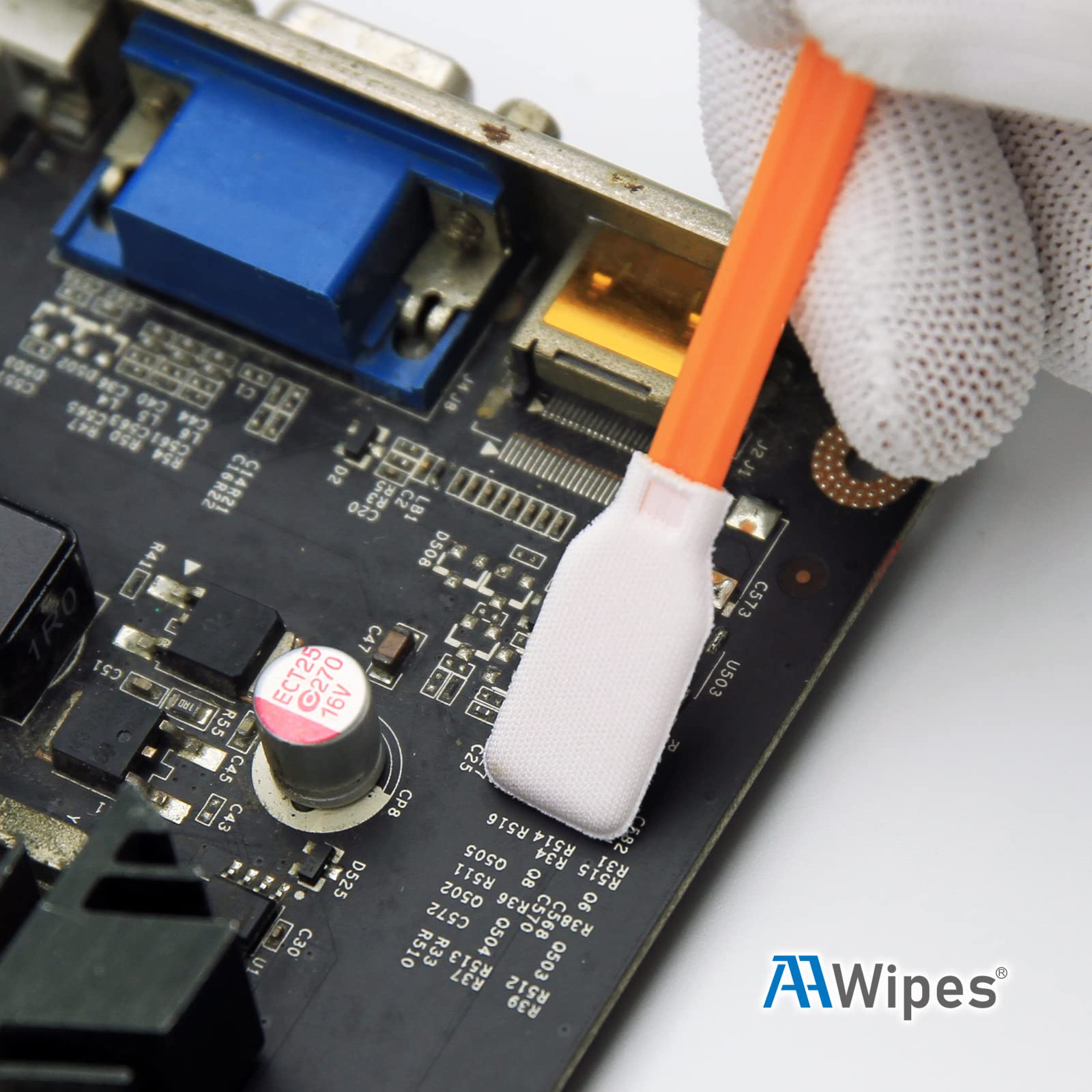 5" Cleanroom Swabs Knitted Polyester Stick, Rectangular Flat Head, Length/Head Width=125 mm/14.5 mm (A7145A, 1000Pieces, Orange)