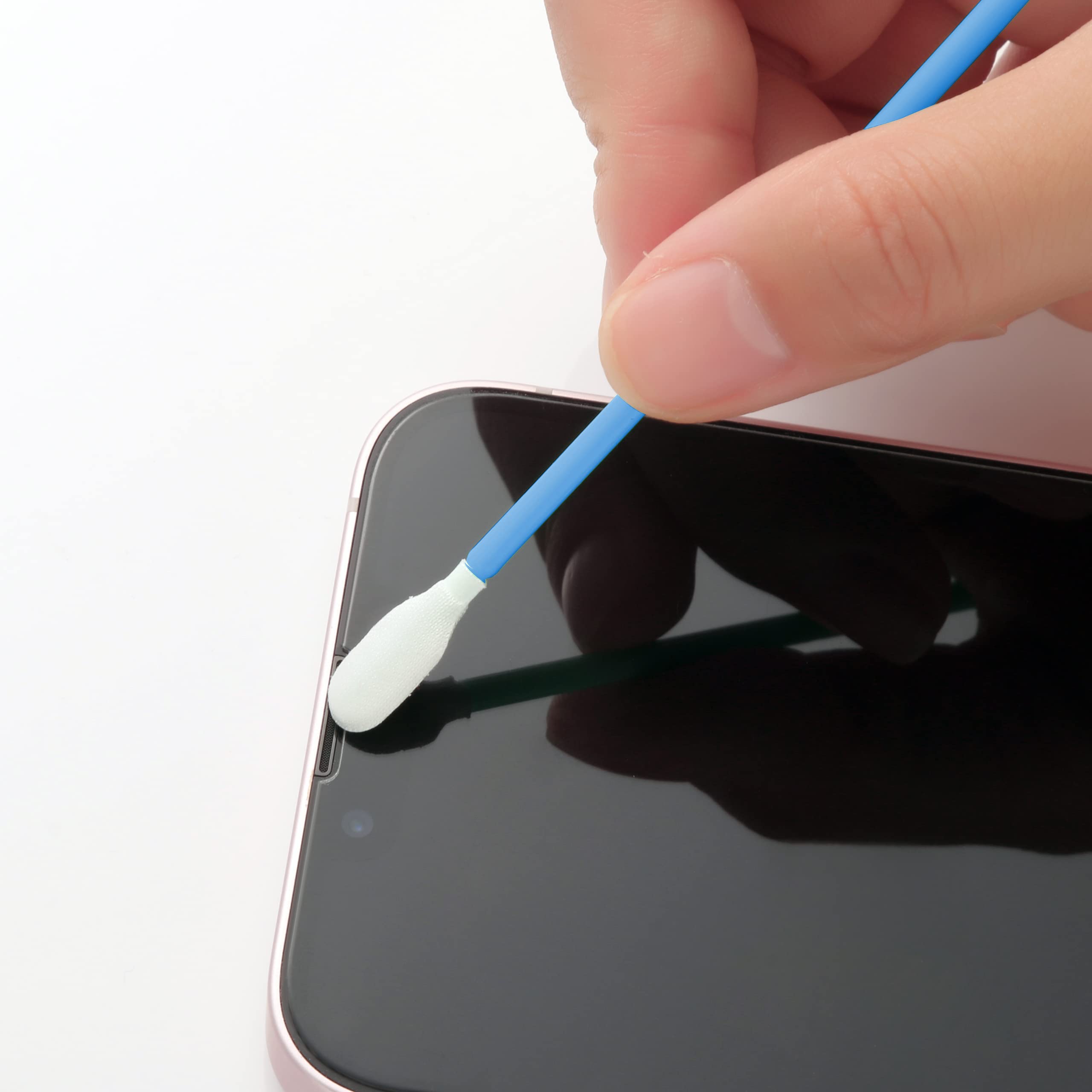 Cleanroom Swabs 6.3“ Lint Free Microfiber Stick with Long Handle, 6.8mm Head ((No. A857A, 1,000 pcs, Black/Blue)