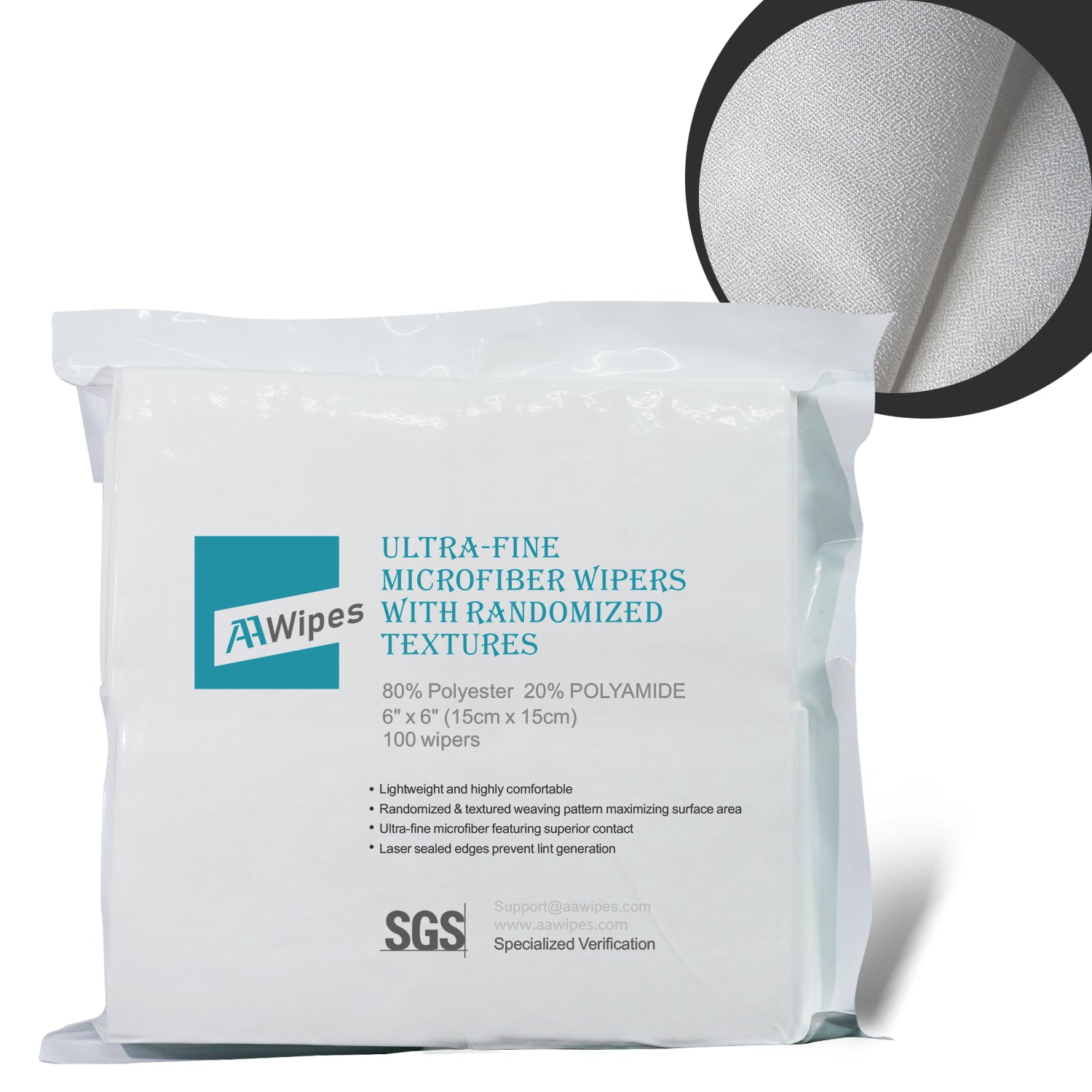 Superfine Microfiber Wipes Irregular Woven Linen Wipers 6"x6", Laser Sealed (No. MFR14006, 5,000 Wipes/ 50 Bags/Case)