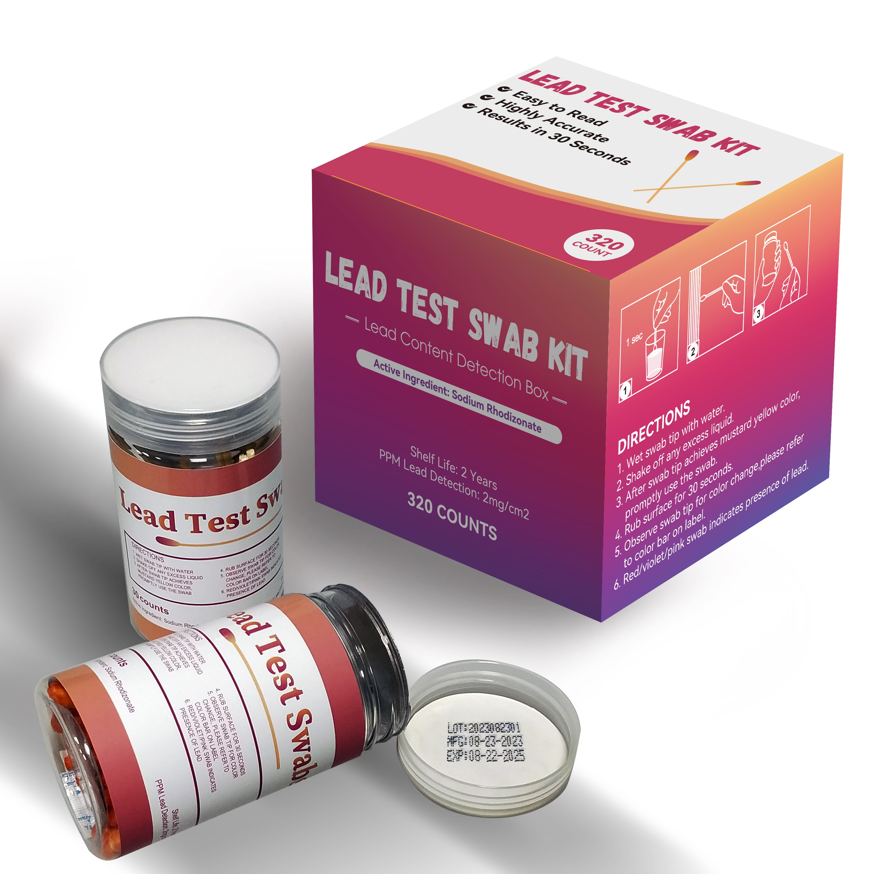 Rapid Detection Consumer Lead Safety Swabs Instant Lead Test Swab Kit (80X4=320 Pcs Rapid Home Testing Swabs) 30-Second Results. Dip in White Vinegar. Home Use for All Surfaces - Painted, Dishes, Toys, Jewelry, Metal, Ceramics, Wood (LS320)