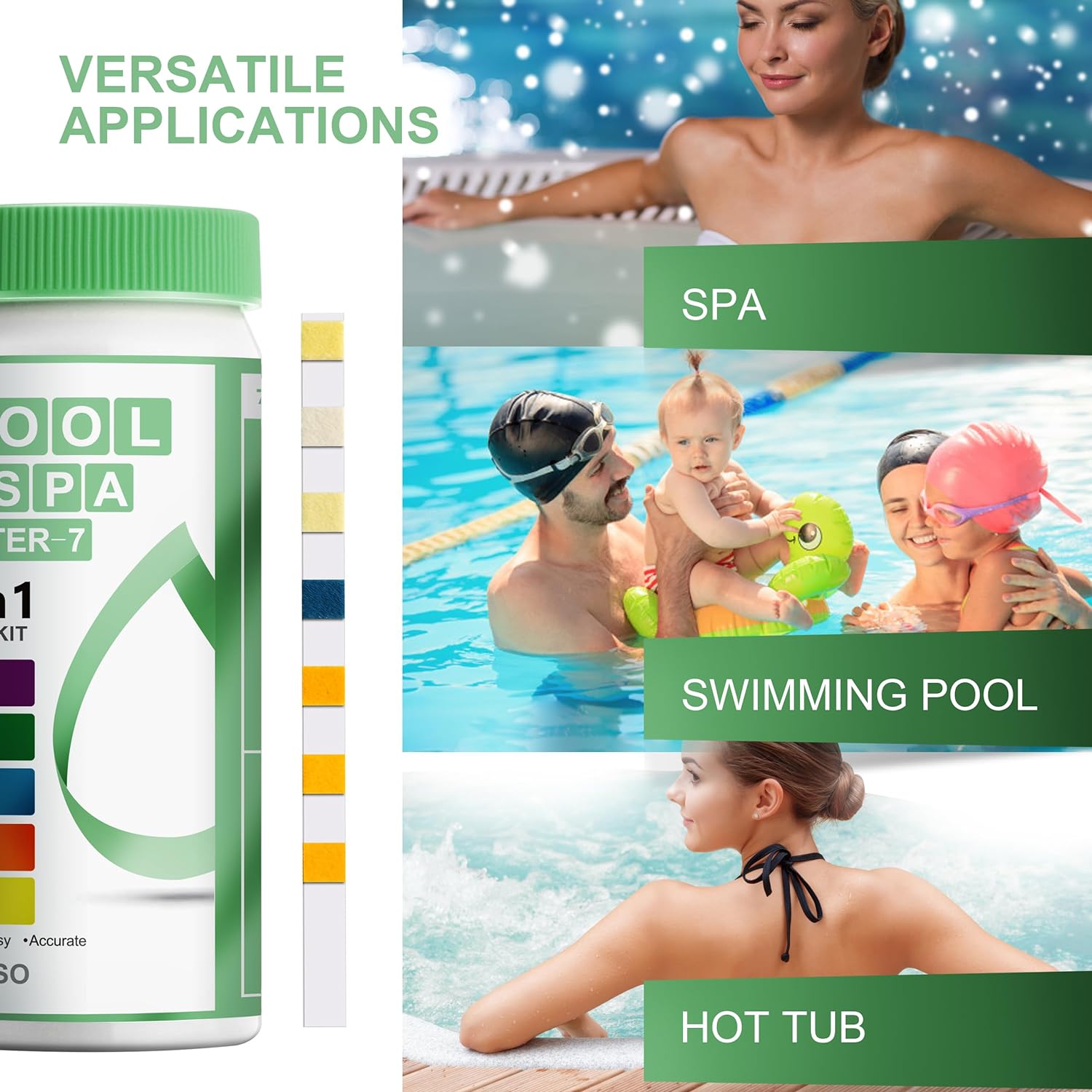 Pool Water Testing Kit 7 in 1 | 50 Pool Test Strips for Pool, Hot tub, Spa | Accurate Test Bromine, Total Alkalinity, pH, Free Chlorine, Hardness, Cyanuric Acid, Total Chlorine (K01-500)