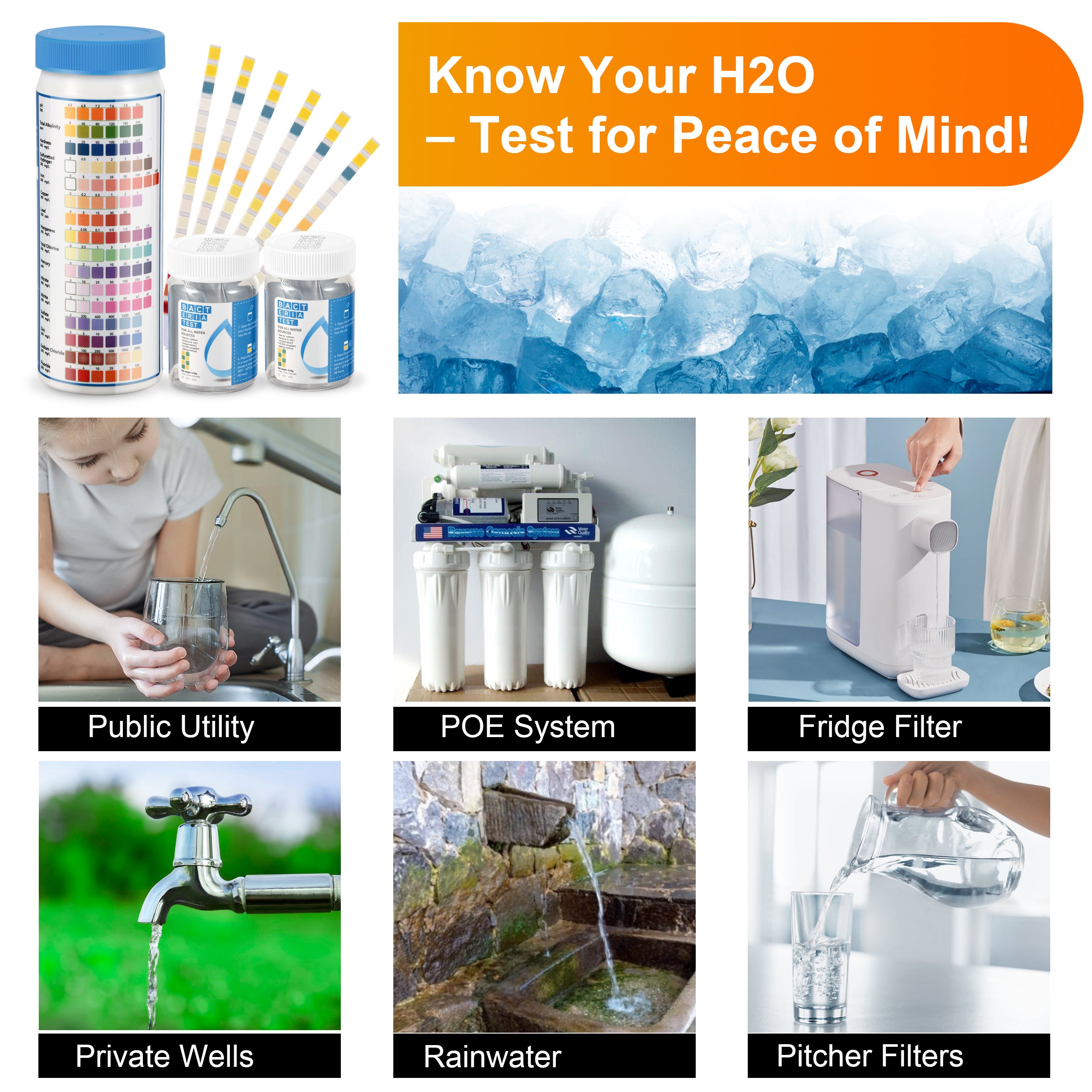 Complete Water Testing Kits for Drinking Water 150 Strips + 2 Bacteria Tester Kits 17 in 1 Well, Tap, Drinkling Water, City Water Testing Strips (K03-1500)