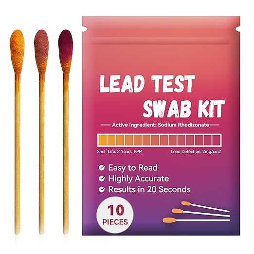 Home Lead Testing Kits AAwipes Lead Test Swab Kit (Sarting from 50 Packs of 500 Pcs per Box Lead Testing Swabs in Sealable Bag) 20-Second Results by Using Water Only. Lead Test Strips for Paints, Dishes, Toys, Metal, Ceramics, Wood (LSB100)