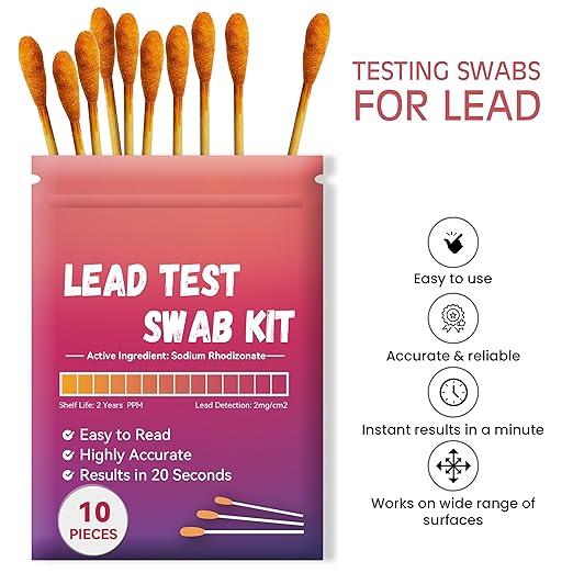 Home Lead Testing Kits AAwipes Lead Test Swab Kit (Sarting from 50 Packs of 500 Pcs per Box Lead Testing Swabs in Sealable Bag) 20-Second Results by Using Water Only. Lead Test Strips for Paints, Dishes, Toys, Metal, Ceramics, Wood (LSB100)
