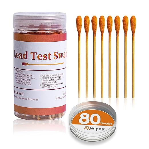 Lead Poisoning Detection AAwipes Lead Test Swab Kit (Starting from 50 Jars 4000pcs swabs, 80 Pcs/Jar Rapid Home Testing Swabs, 30-Second Results Dip in Water). Home Use, Painted, Dishes, Toys, Jewelry, Metal, Ceramics, Wood (LS80-200)