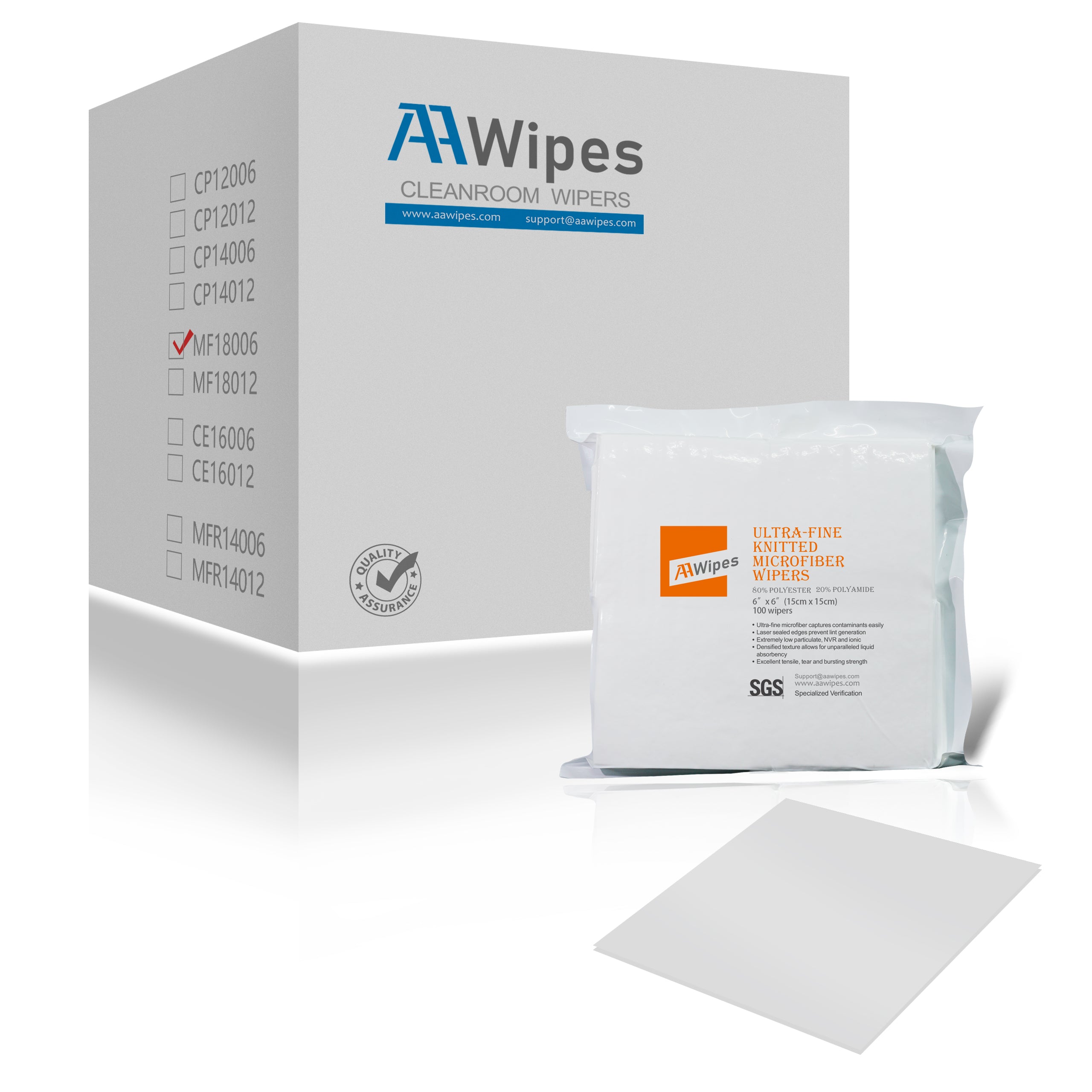 Cleanroom Wipes Microfiber Wipers 6"x6" , 180gsm, Ultrasonic Sealed, Class 100(MF18006, 5,000 Wipes / 50 Bags/Case)