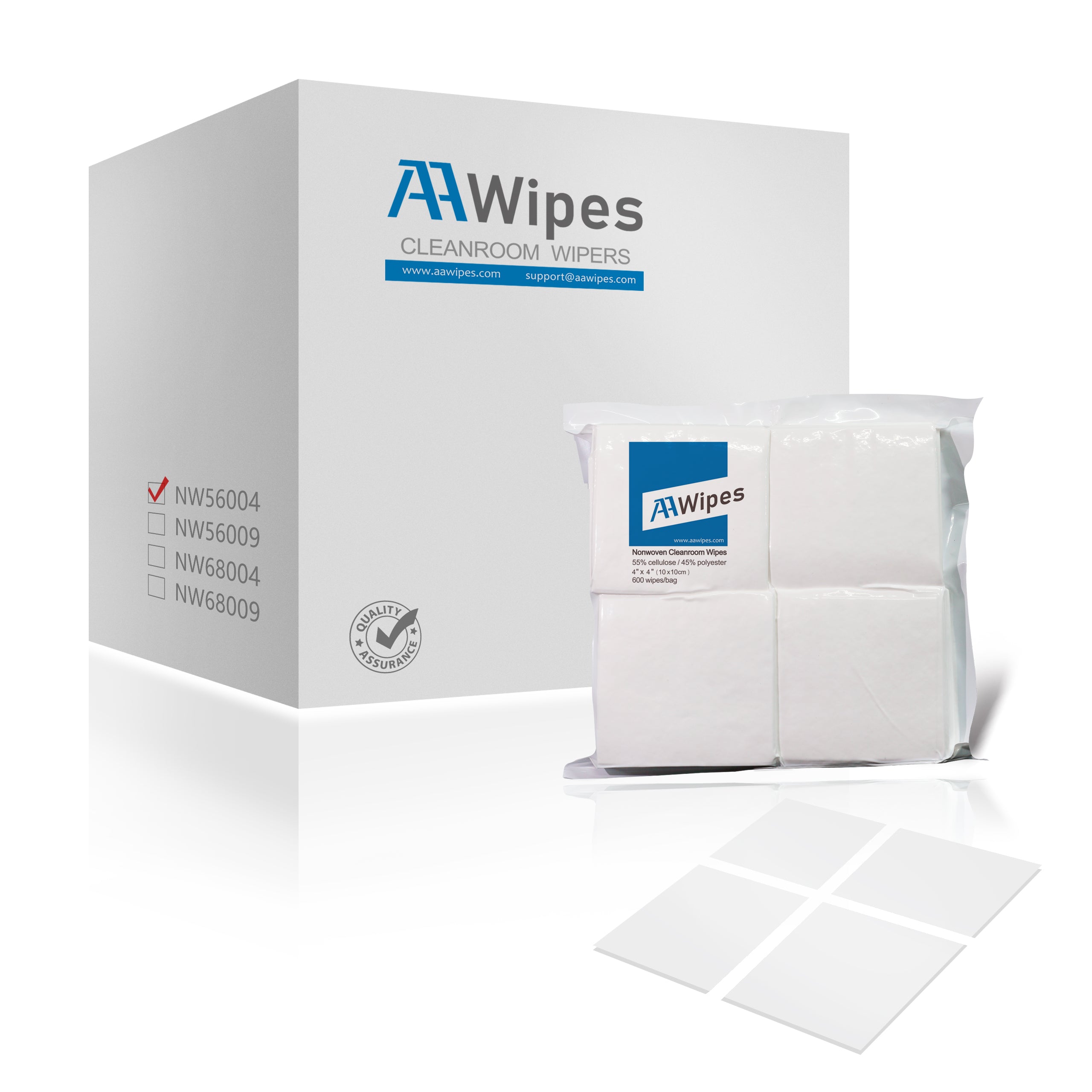 Cleanroom Wipers Nonwoven Wipes 4"x4" Cellulose/Polyester Wipes, 68 GSM, Cat. # NW06804