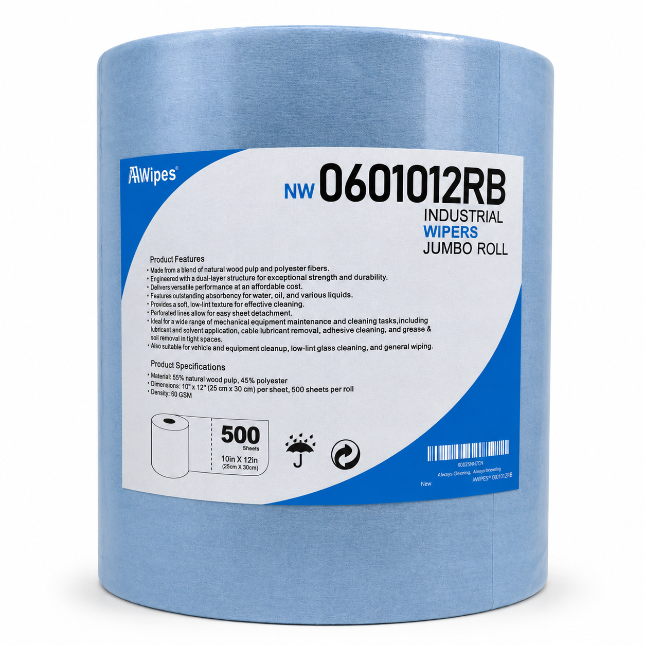 Polycellulose Nonwoven Jumbo Roll Wipes, Heavy Duty, High Absorbency, Durable, Knife Cut, Cat. # NW0681012R Cat. # NW0681012R