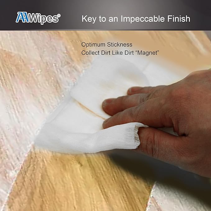 AAwipes tack cloth, Gently wipe the surface and periodically refold the soiled cloth to reveal a fresh section, ensuring comprehensive removal of dust, dirt, lint, and other particulates. Ideal for buying tack cloths in bulk, catering to the requirements of both hobbyists and professionals who need tack cloths for automotive and woodworking purposes.